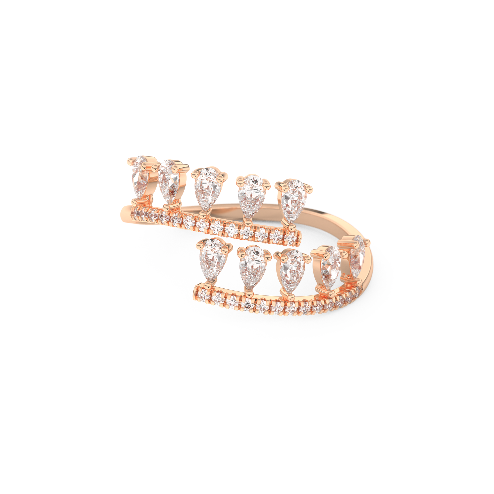 Half Eternity Wedding Band with 0.69 CT Round and Pear Cut Moissanite – Yellow, White, or Rose Gold