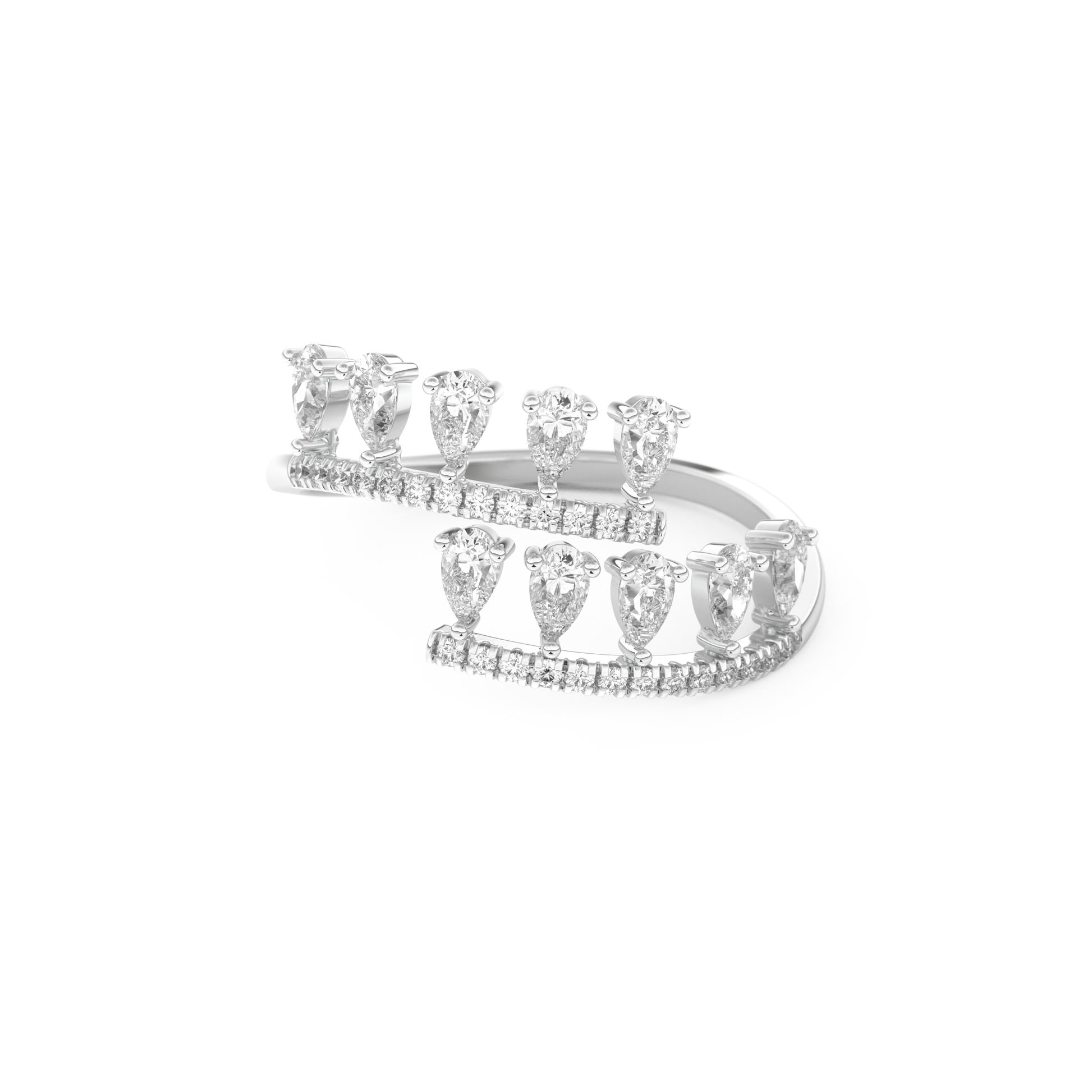 Half Eternity Wedding Band with 0.69 CT Round and Pear Cut Moissanite – Yellow, White, or Rose Gold