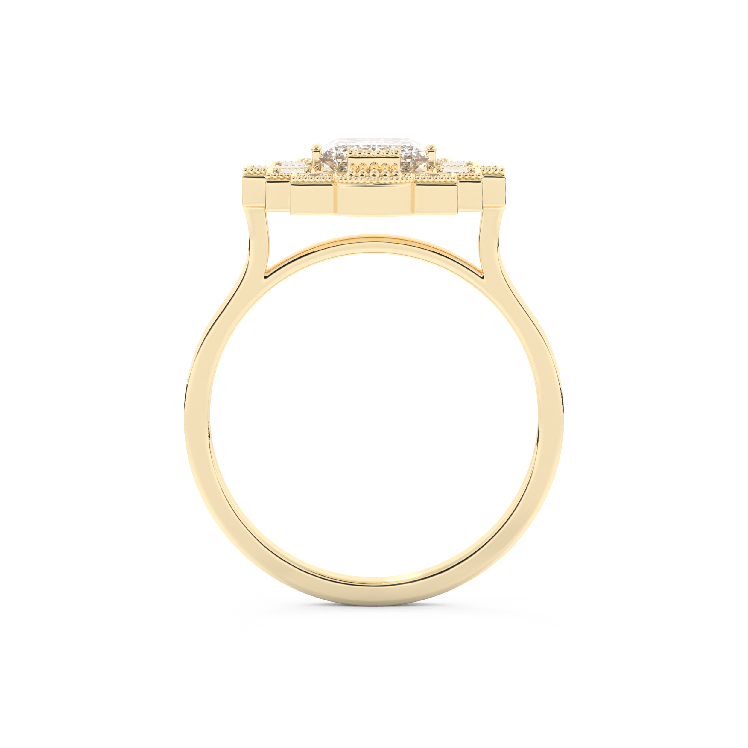 Elongated Emerald Cut 1.34 Carat Moissanite Ring – Halo Setting in Gold