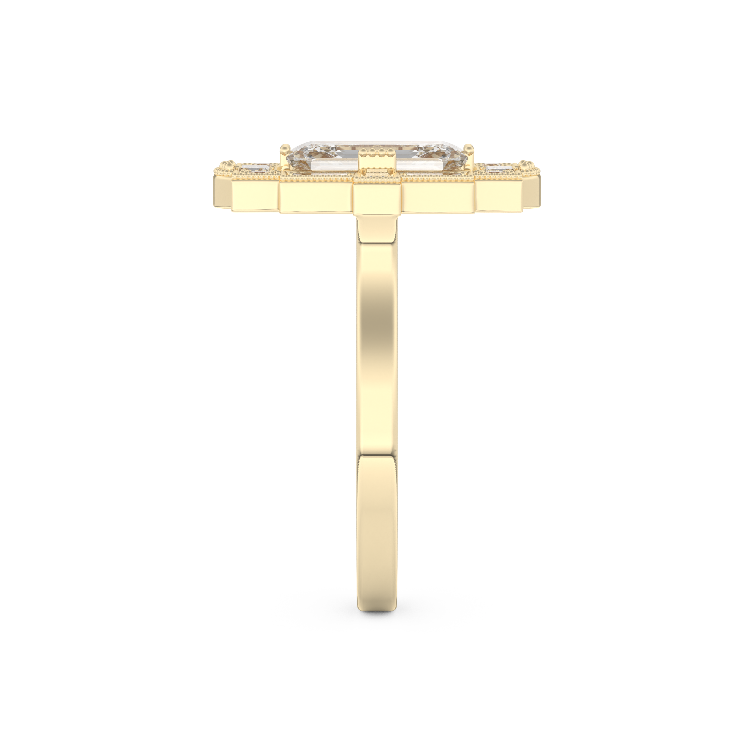 Elongated Emerald Cut 1.34 Carat Moissanite Ring – Halo Setting in Gold