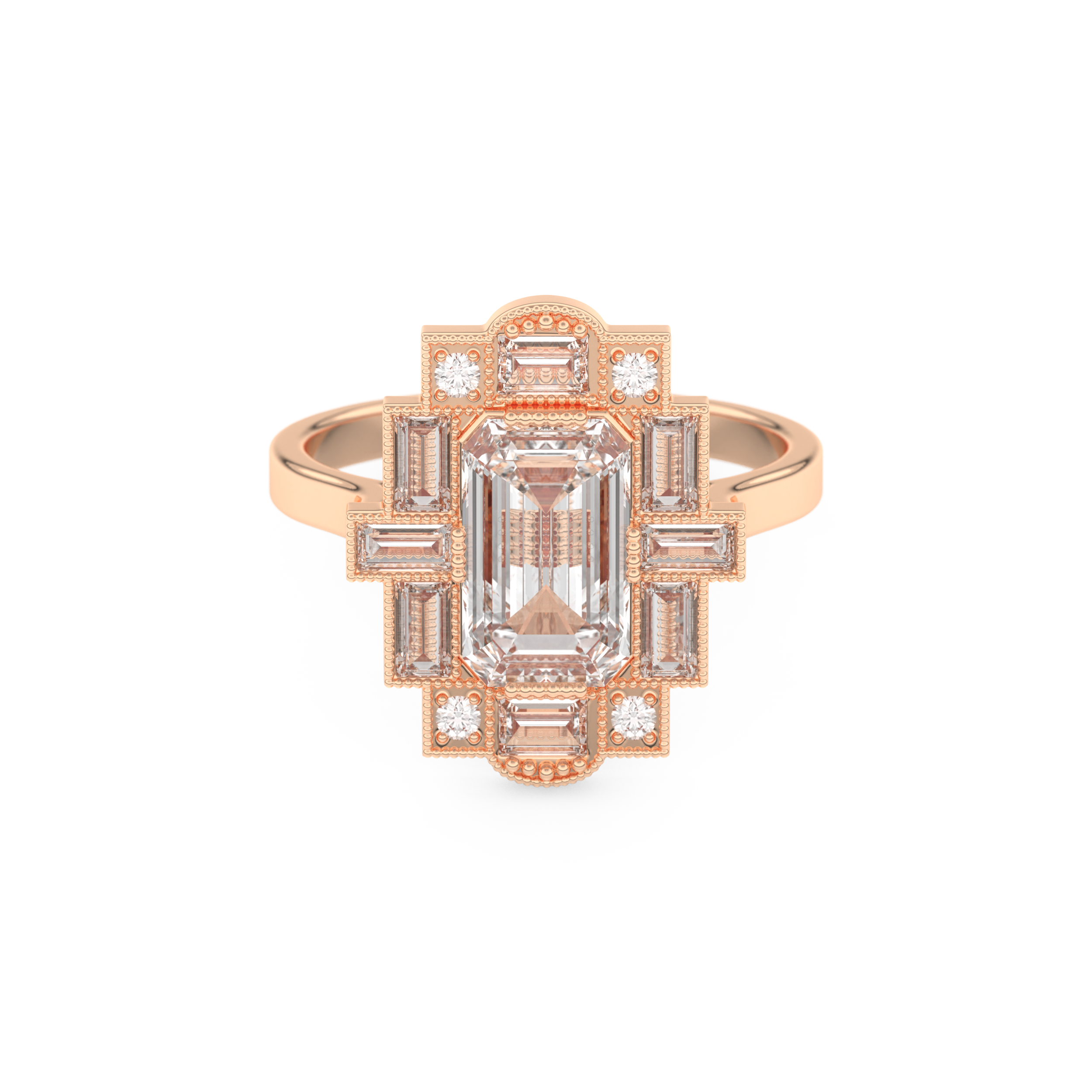 Elongated Emerald Cut 1.34 Carat Moissanite Ring – Halo Setting in Gold