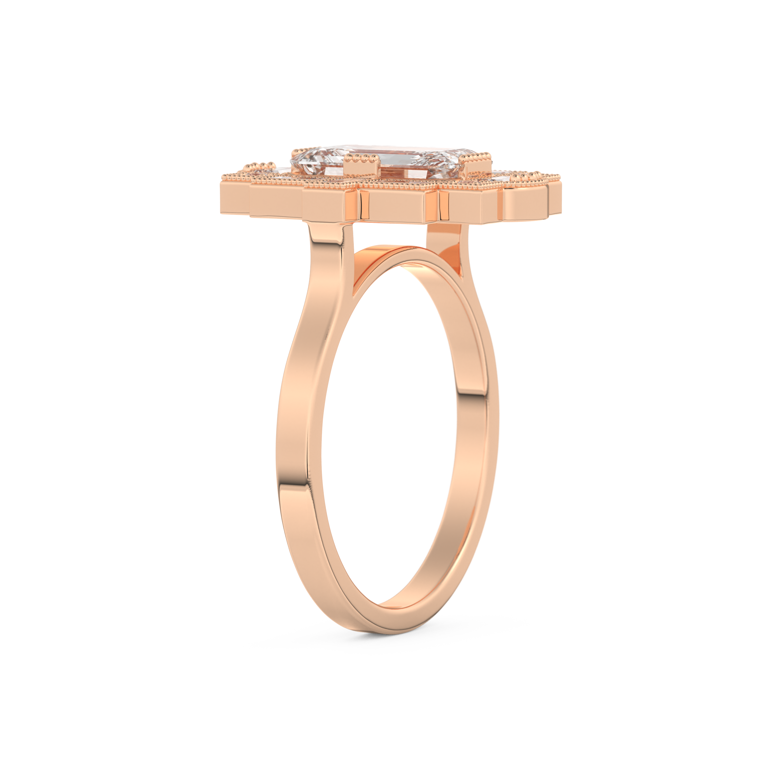 Elongated Emerald Cut 1.34 Carat Moissanite Ring – Halo Setting in Gold