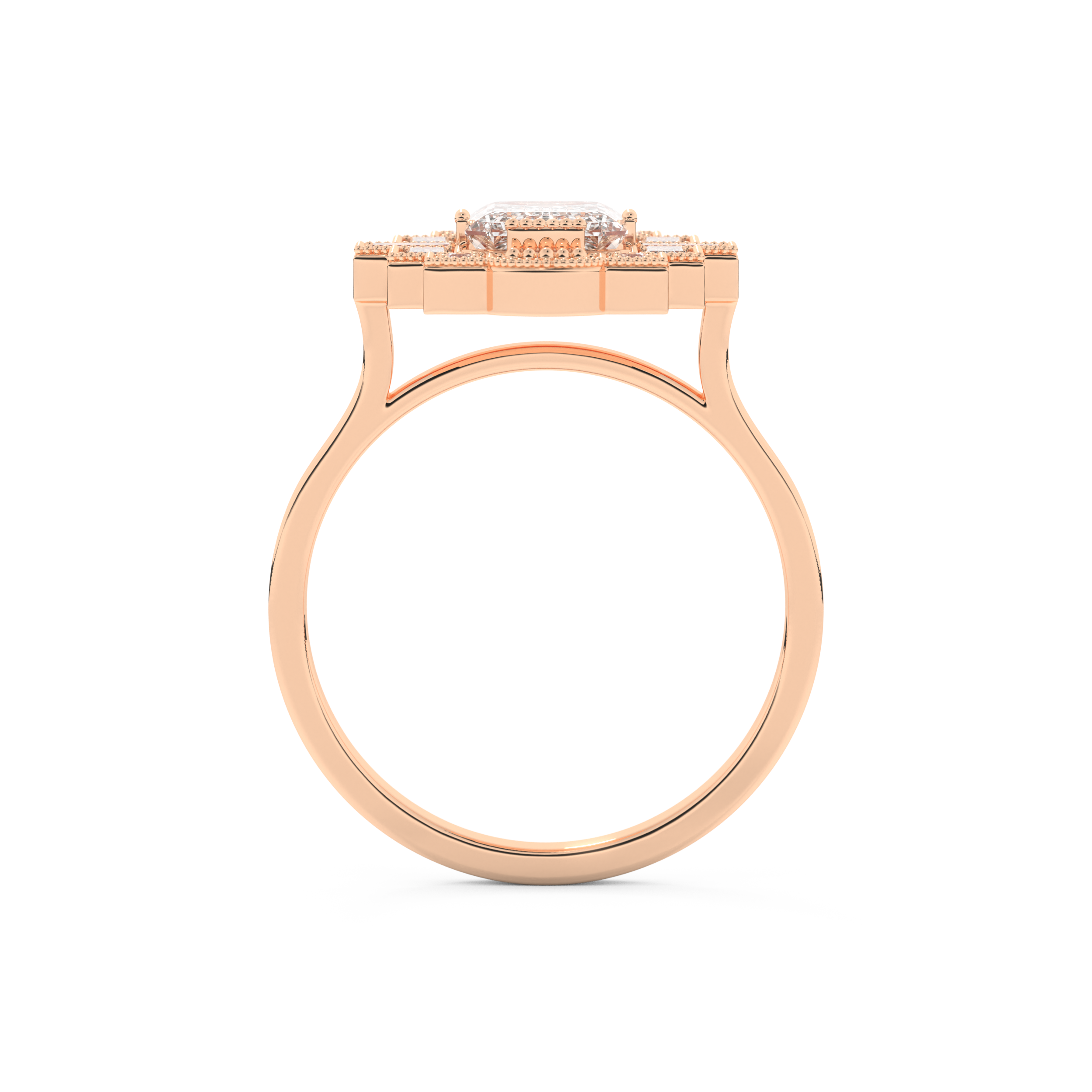 Elongated Emerald Cut 1.34 Carat Moissanite Ring – Halo Setting in Gold