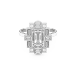 Elongated Emerald Cut 1.34 Carat Moissanite Ring – Halo Setting in Gold