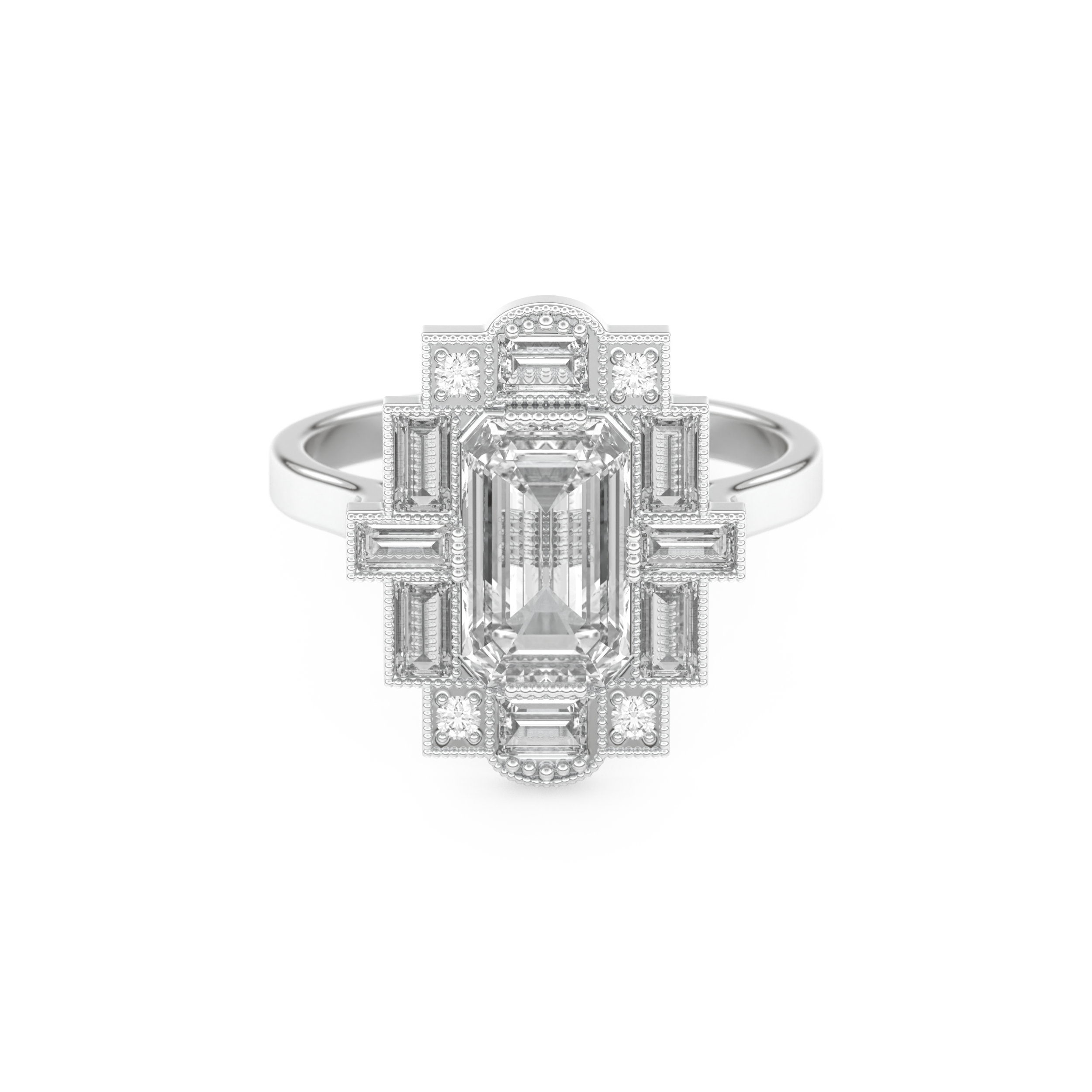 Elongated Emerald Cut 1.34 Carat Moissanite Ring – Halo Setting in Gold