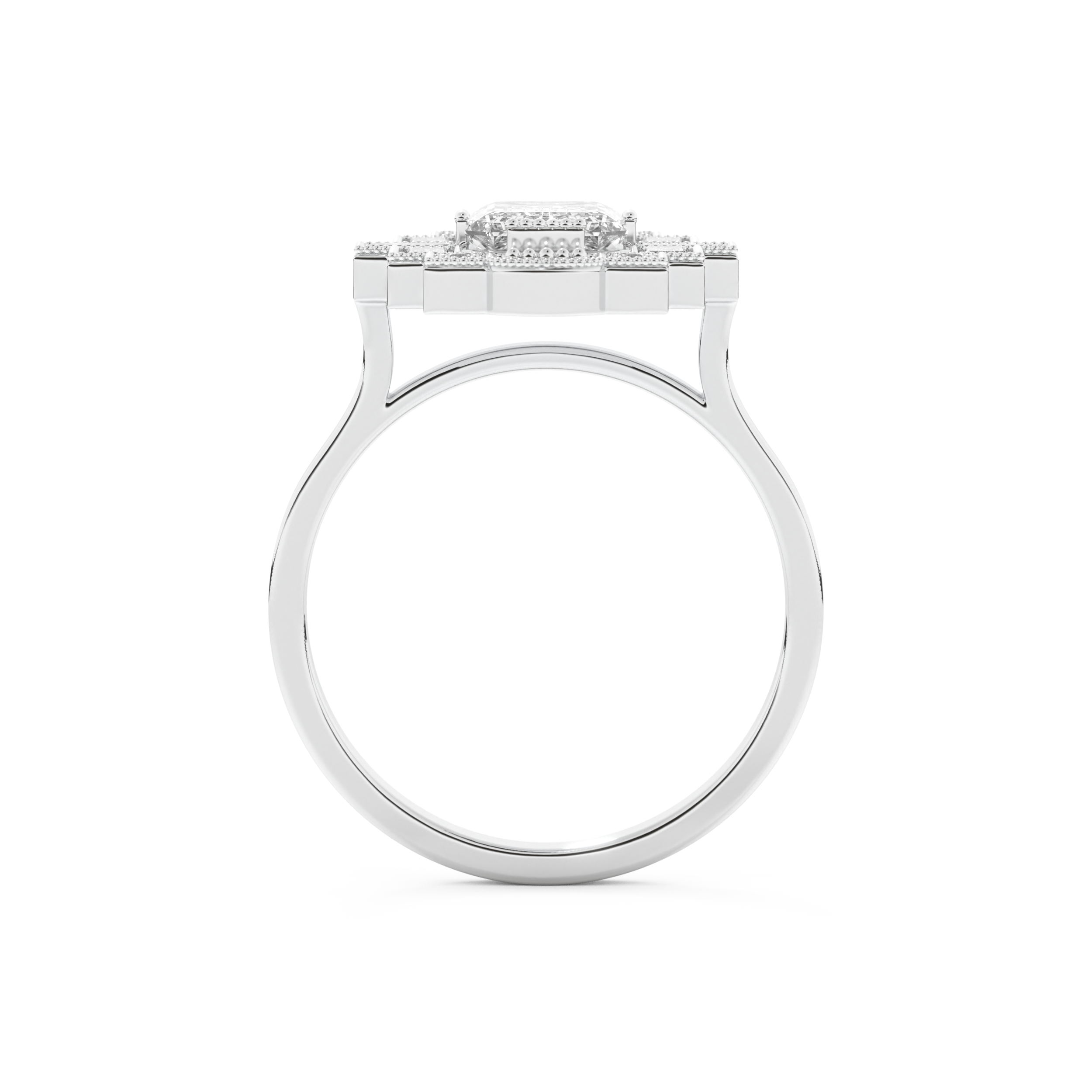 Elongated Emerald Cut 1.34 Carat Moissanite Ring – Halo Setting in Gold