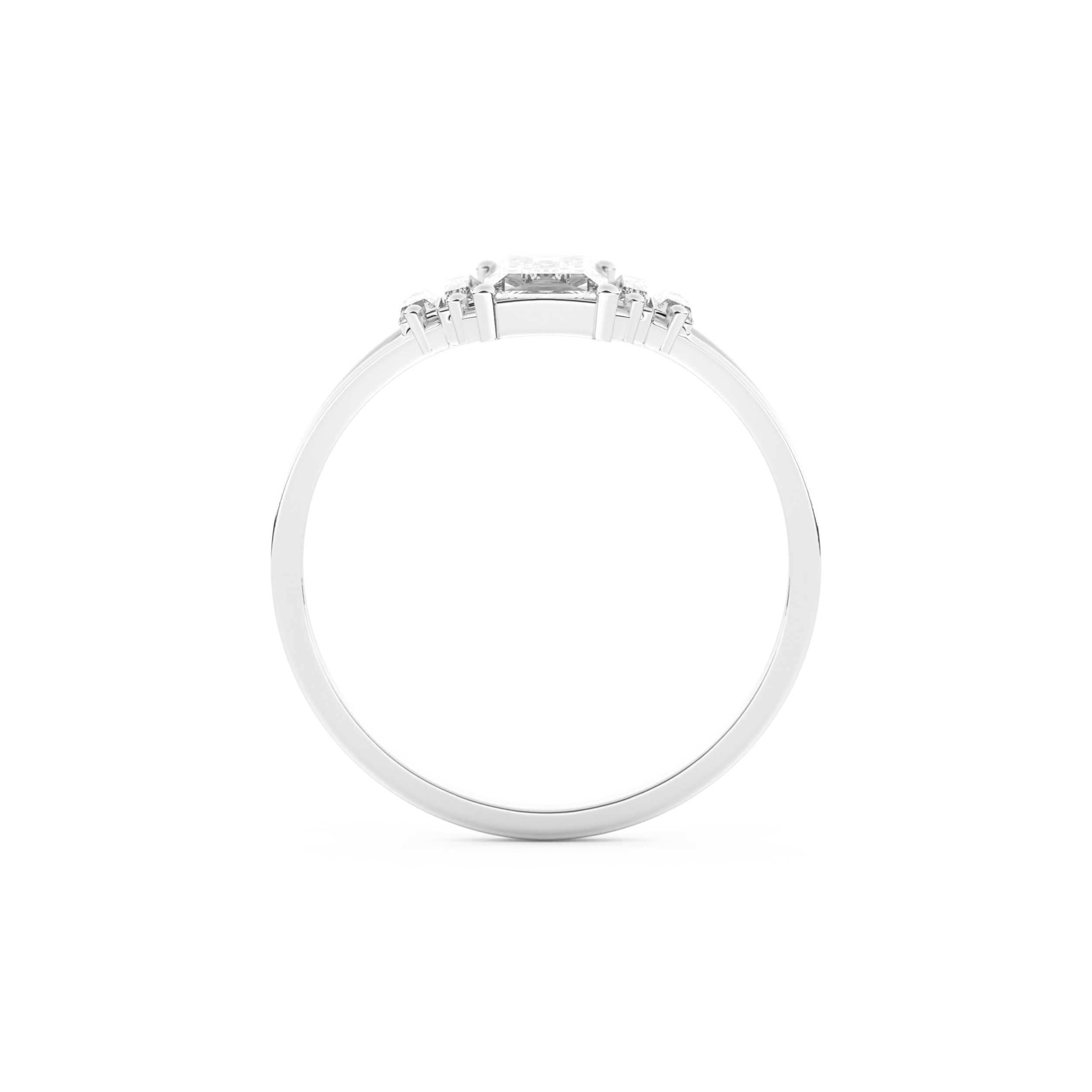 Elongated Baguette Straight Cut 1.0 Carat Moissanite Ring – Three Stones and Split Shank Setting in Gold