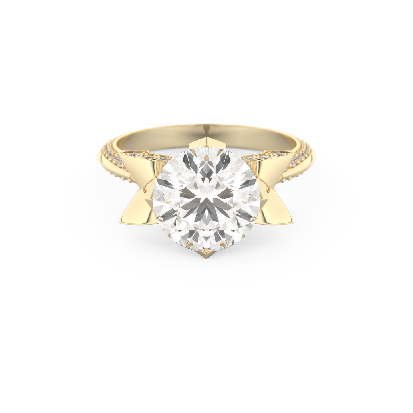 Elongated Round Cut 3.0 Carat Moissanite Ring – Hidden Halo & Pave Setting in Gold