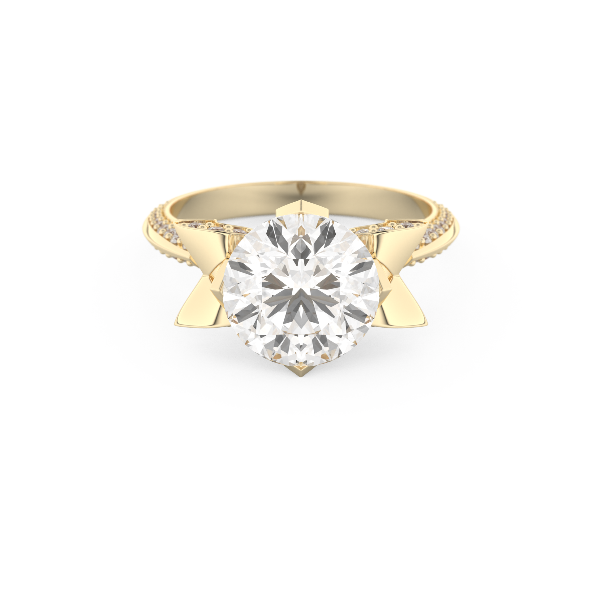 Elongated Round Cut 3.0 Carat Moissanite Ring – Hidden Halo & Pave Setting in Gold
