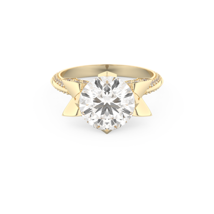 Elongated Round Cut 3.0 Carat Moissanite Ring – Hidden Halo & Pave Setting in Gold