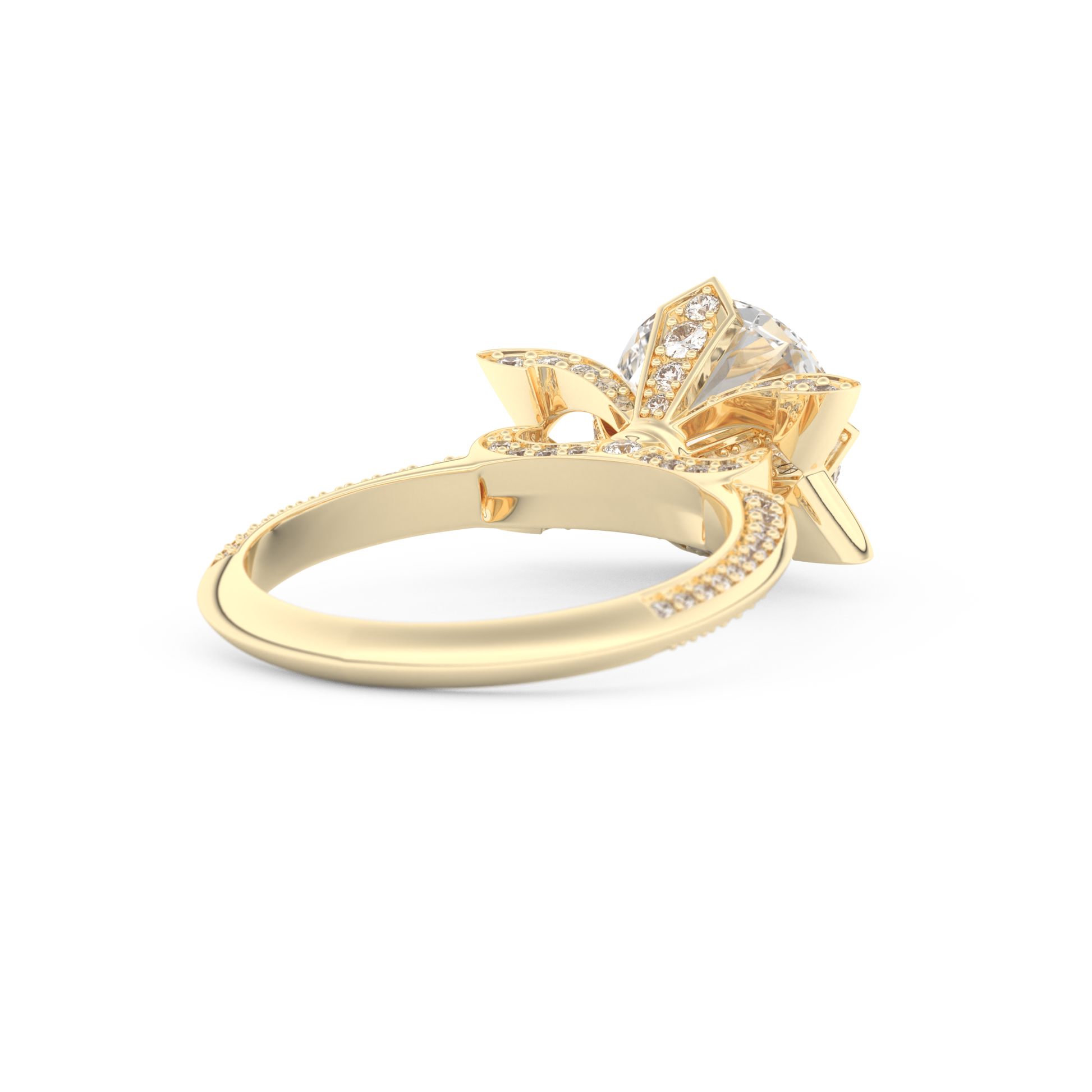 Elongated Round Cut 3.0 Carat Moissanite Ring – Hidden Halo & Pave Setting in Gold