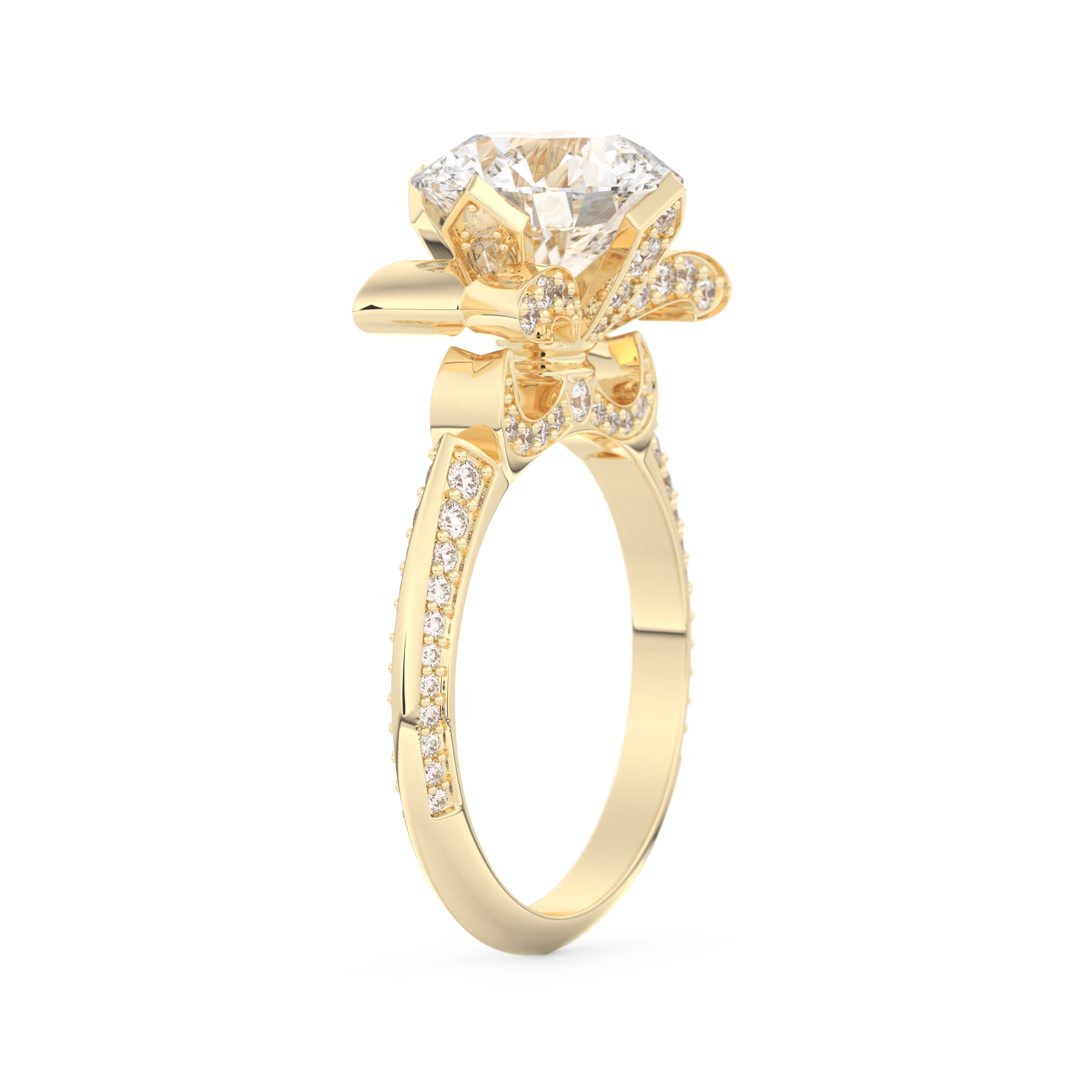 Elongated Round Cut 3.0 Carat Moissanite Ring – Hidden Halo & Pave Setting in Gold