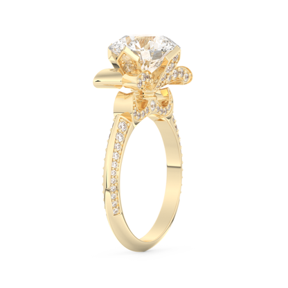 Elongated Round Cut 3.0 Carat Moissanite Ring – Hidden Halo & Pave Setting in Gold
