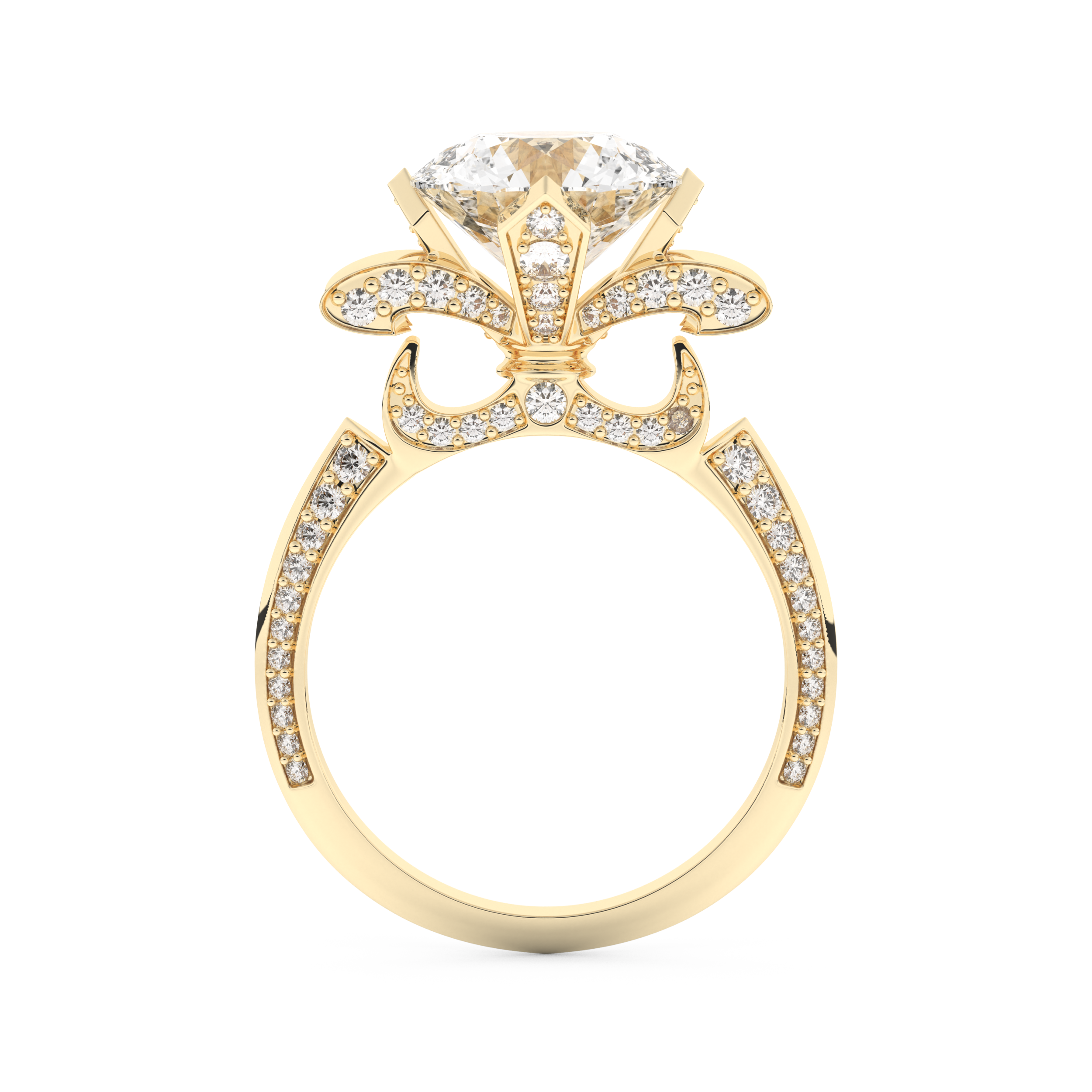 Elongated Round Cut 3.0 Carat Moissanite Ring – Hidden Halo & Pave Setting in Gold
