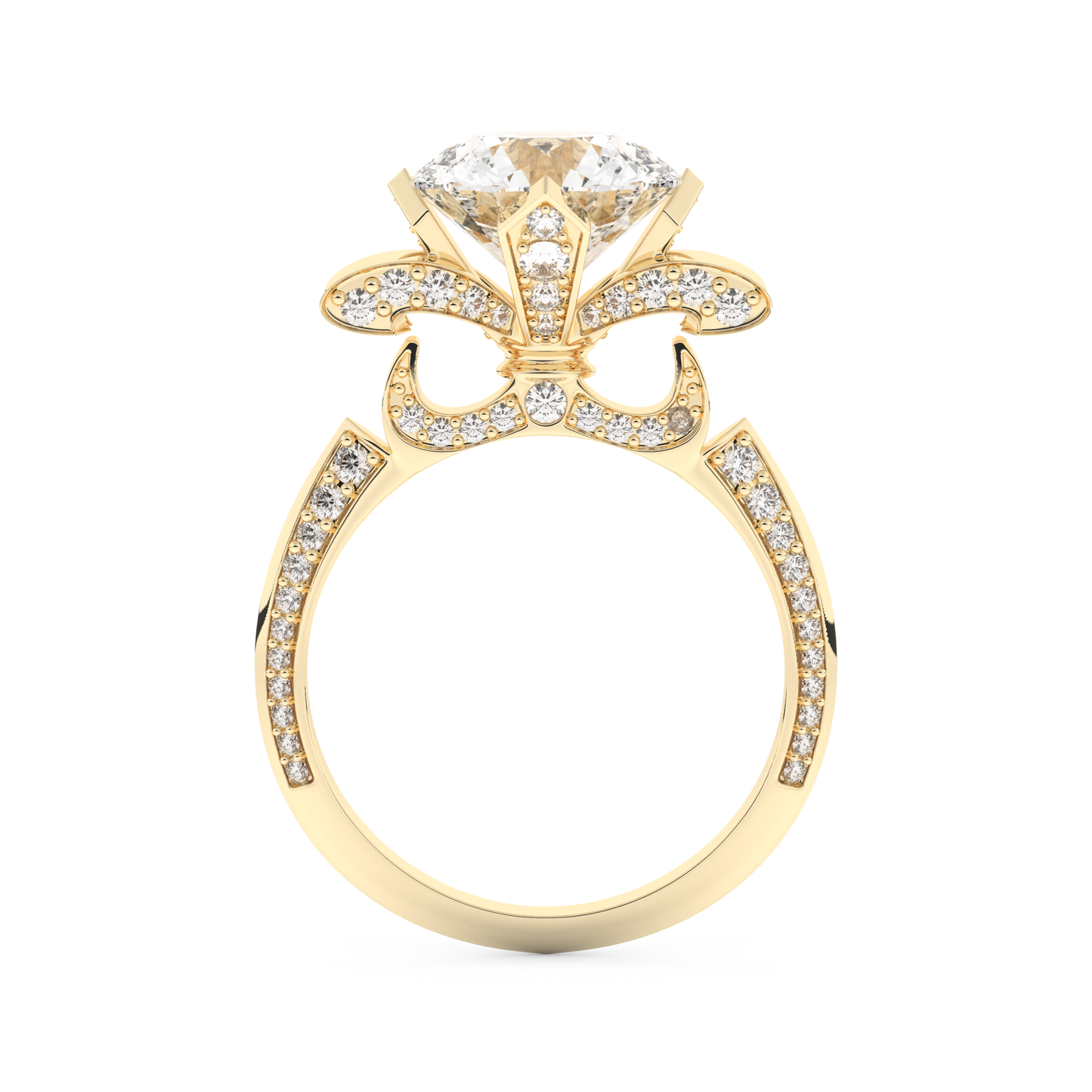 Elongated Round Cut 3.0 Carat Moissanite Ring – Hidden Halo & Pave Setting in Gold