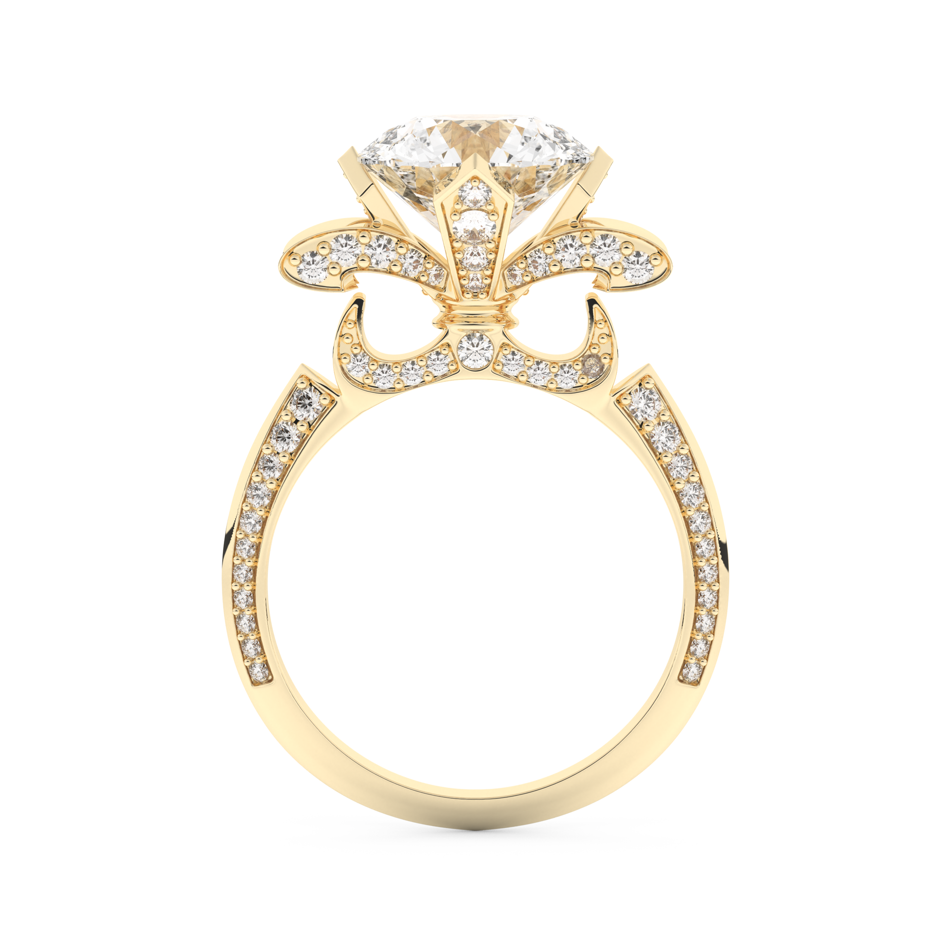 Elongated Round Cut 3.0 Carat Moissanite Ring – Hidden Halo & Pave Setting in Gold