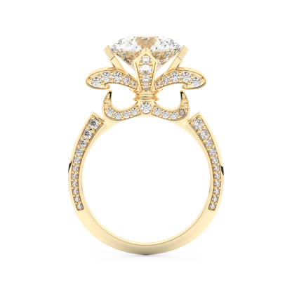 Elongated Round Cut 3.0 Carat Moissanite Ring – Hidden Halo & Pave Setting in Gold