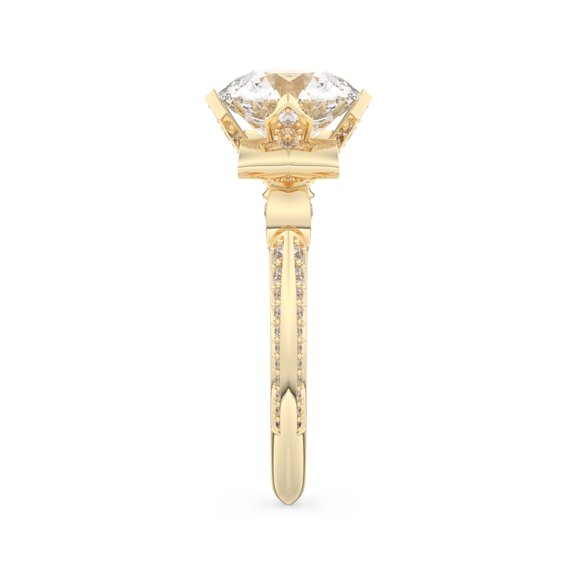 Elongated Round Cut 3.0 Carat Moissanite Ring – Hidden Halo & Pave Setting in Gold