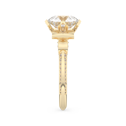 Elongated Round Cut 3.0 Carat Moissanite Ring – Hidden Halo & Pave Setting in Gold