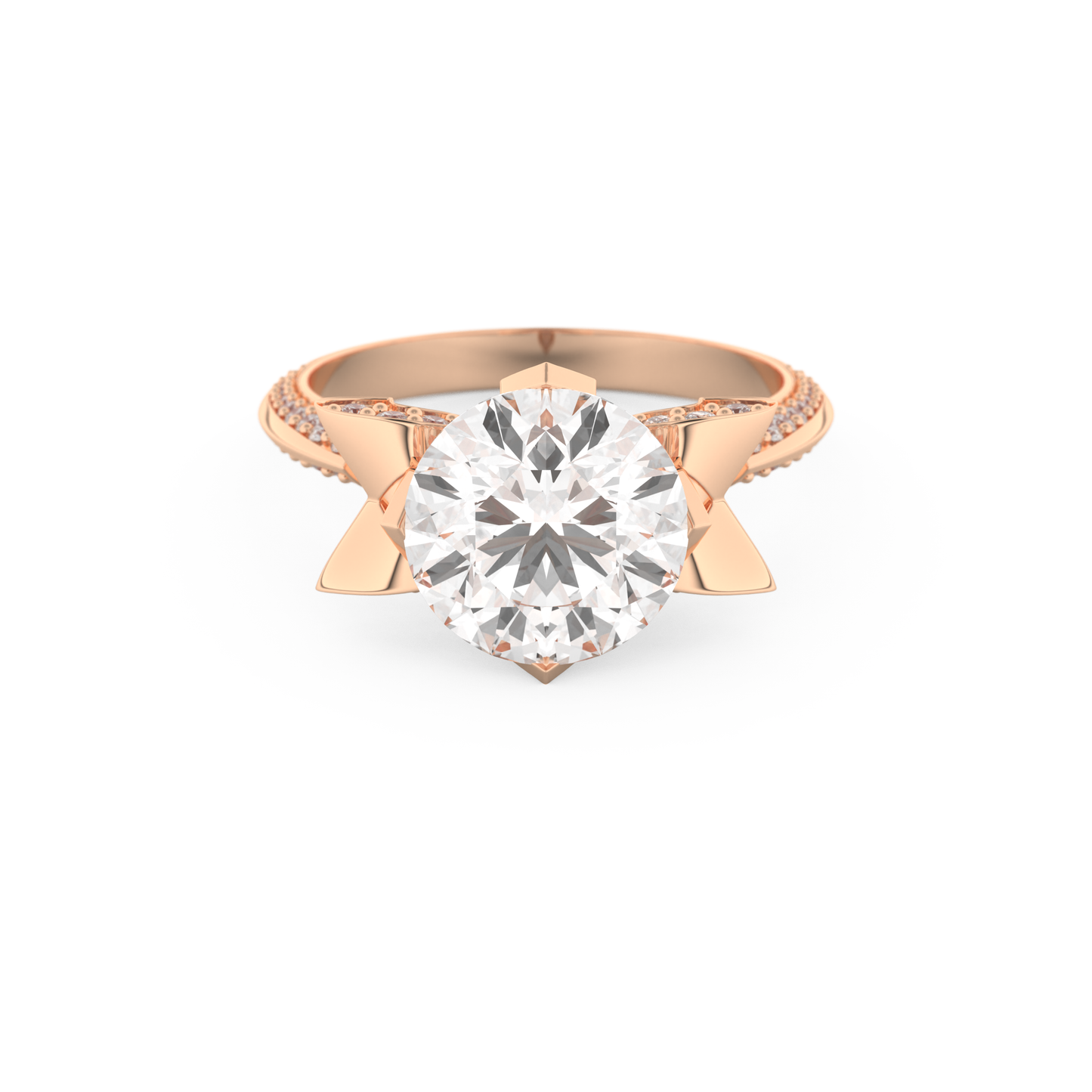 Elongated Round Cut 3.0 Carat Moissanite Ring – Hidden Halo & Pave Setting in Gold