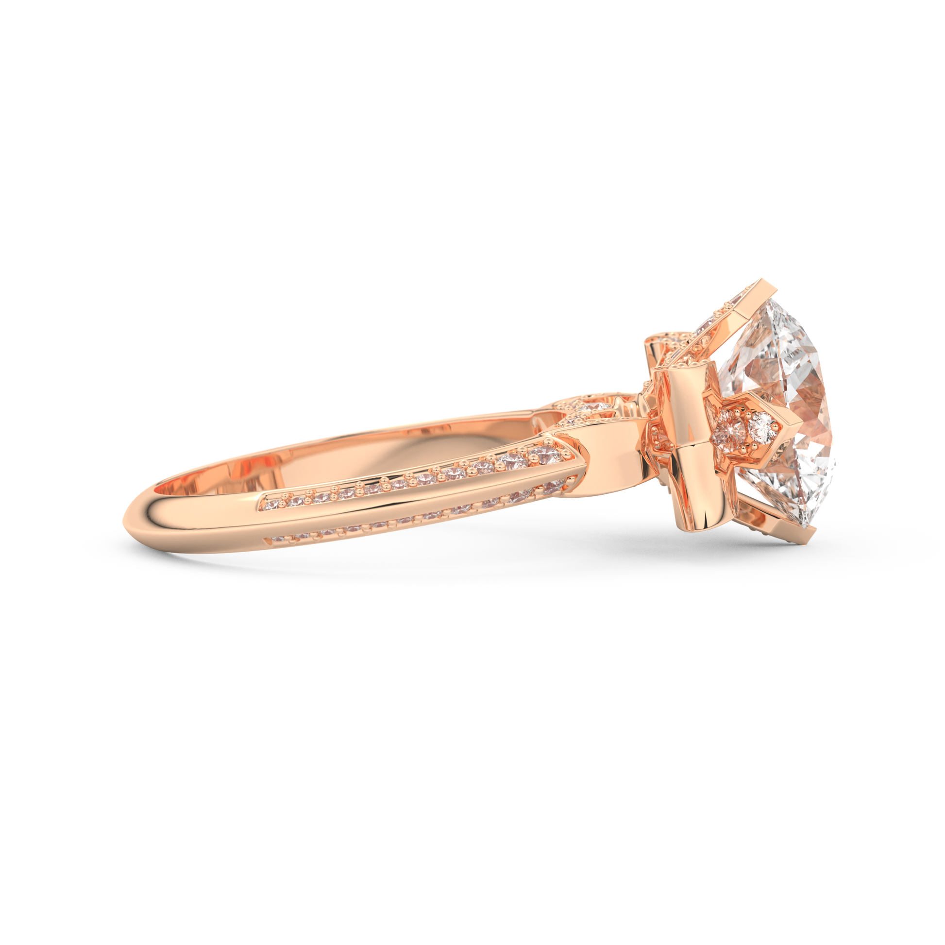 Elongated Round Cut 3.0 Carat Moissanite Ring – Hidden Halo & Pave Setting in Gold