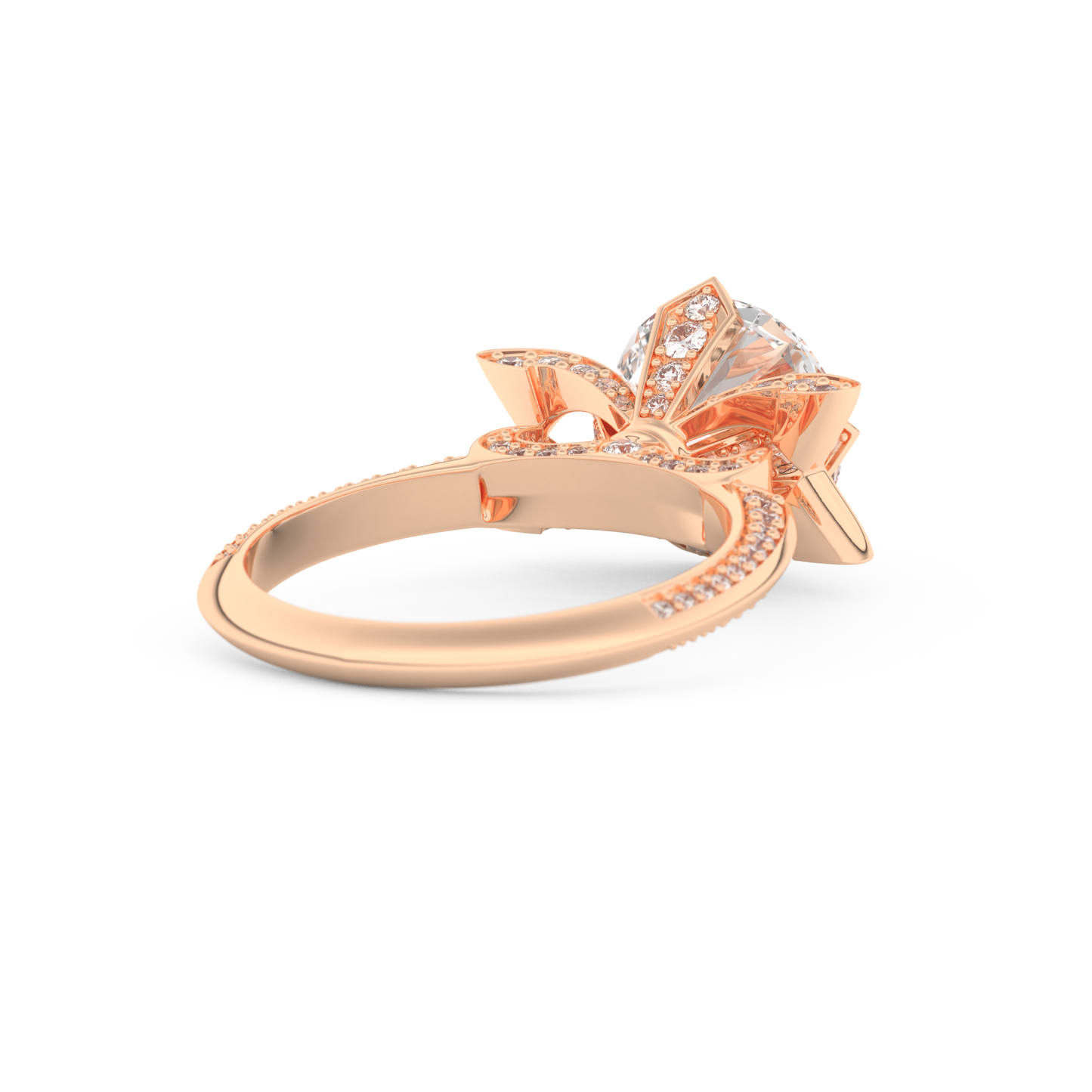 Elongated Round Cut 3.0 Carat Moissanite Ring – Hidden Halo & Pave Setting in Gold