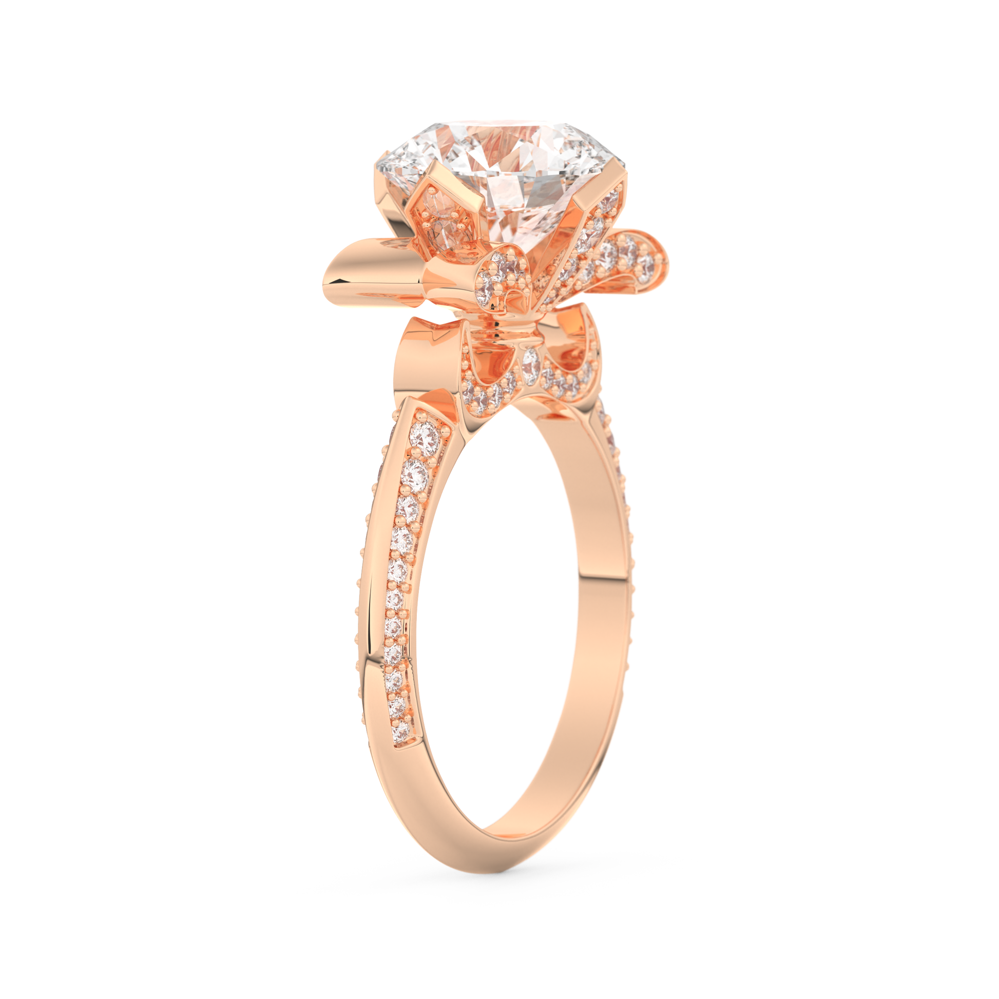 Elongated Round Cut 3.0 Carat Moissanite Ring – Hidden Halo & Pave Setting in Gold