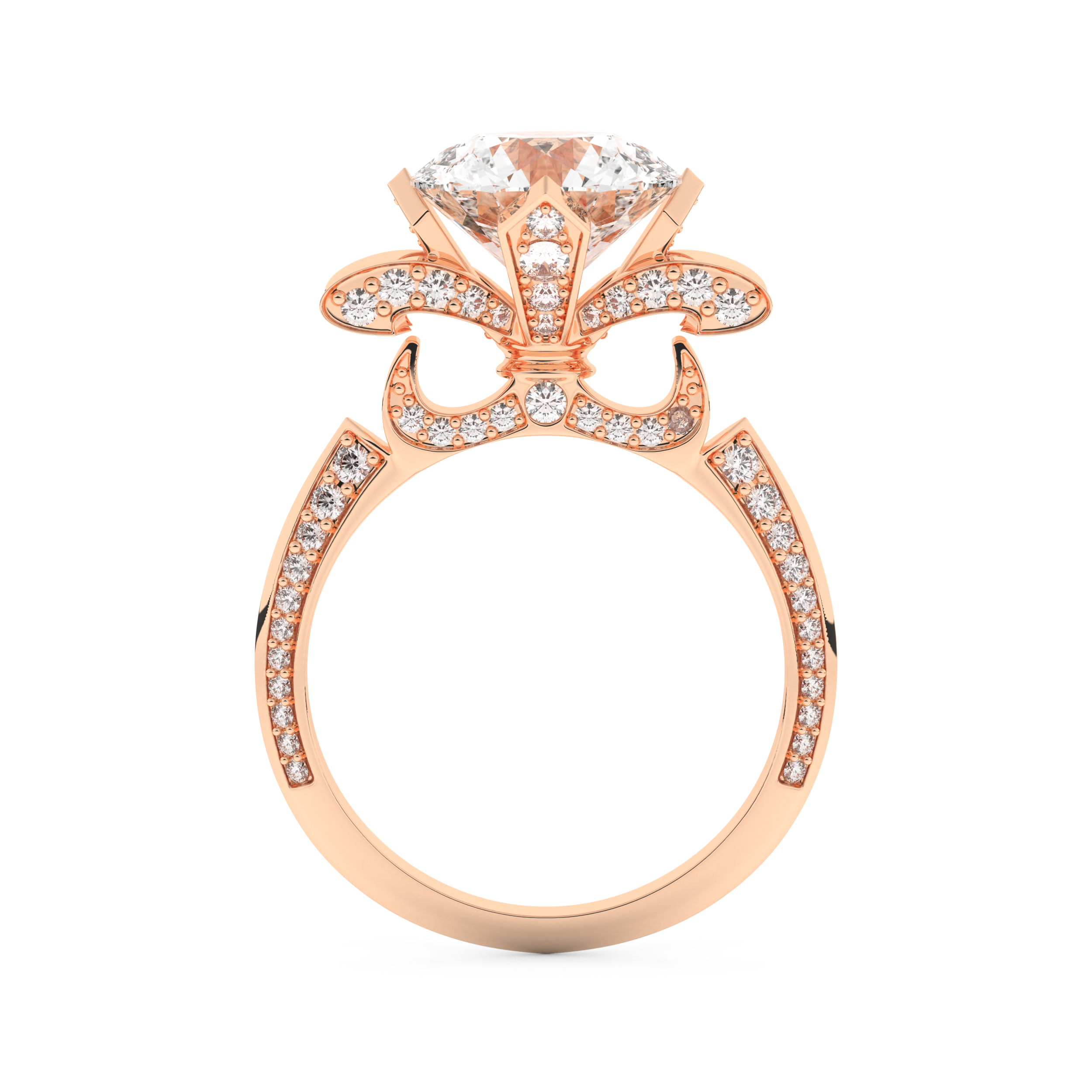 Elongated Round Cut 3.0 Carat Moissanite Ring – Hidden Halo & Pave Setting in Gold