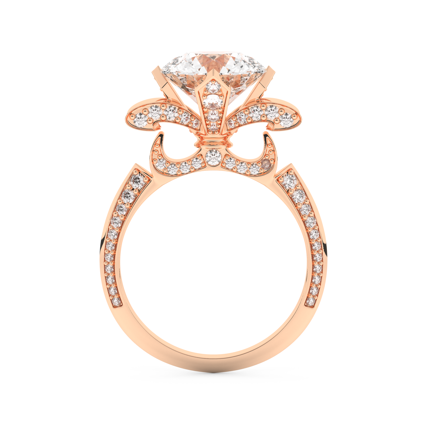 Elongated Round Cut 3.0 Carat Moissanite Ring – Hidden Halo & Pave Setting in Gold