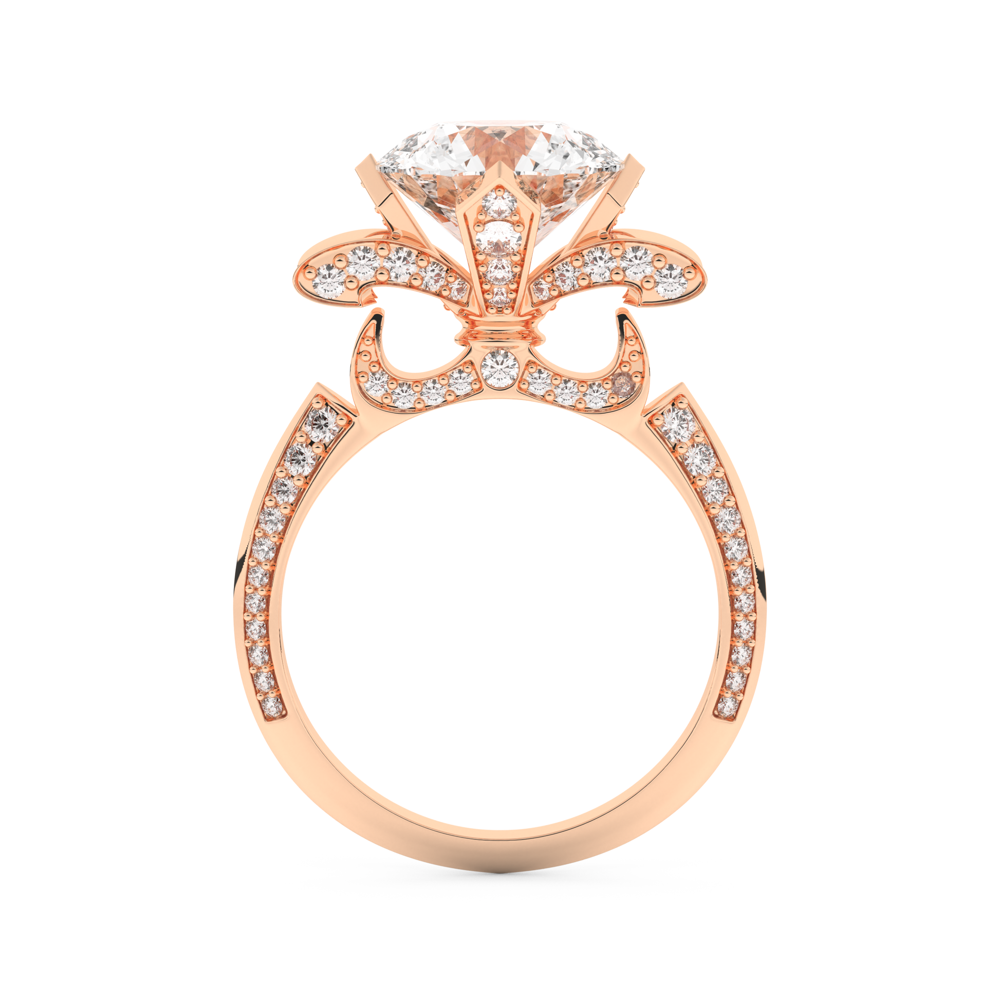 Elongated Round Cut 3.0 Carat Moissanite Ring – Hidden Halo & Pave Setting in Gold