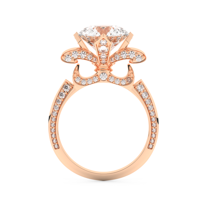 Elongated Round Cut 3.0 Carat Moissanite Ring – Hidden Halo & Pave Setting in Gold