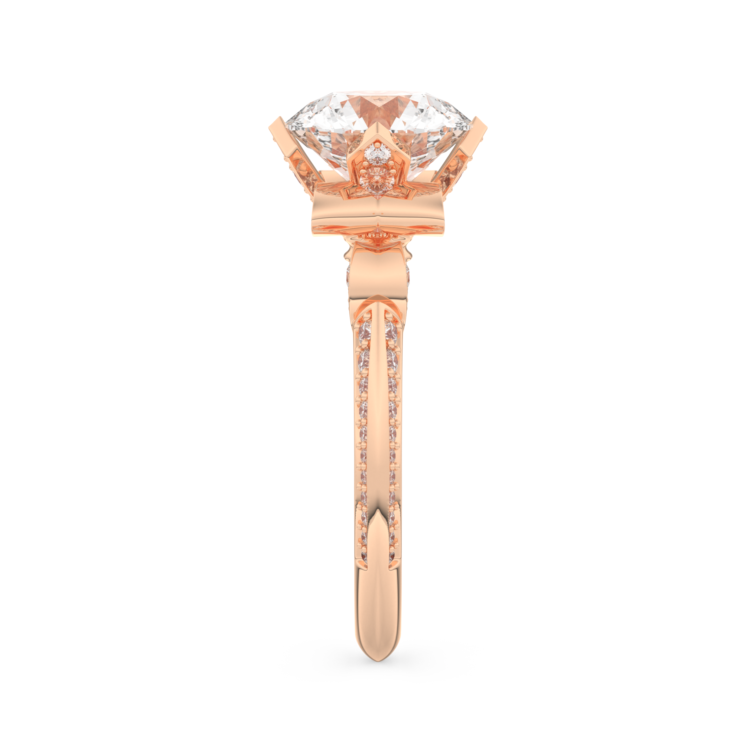 Elongated Round Cut 3.0 Carat Moissanite Ring – Hidden Halo & Pave Setting in Gold