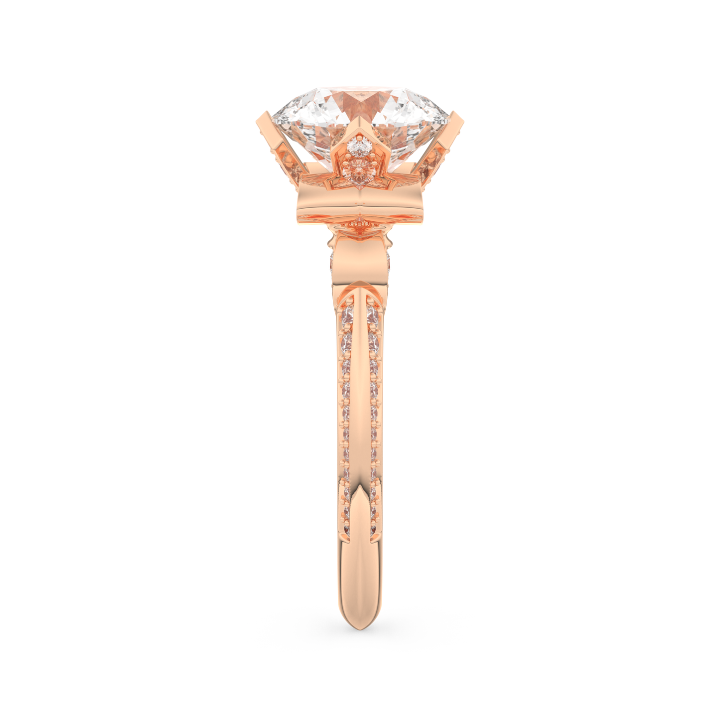 Elongated Round Cut 3.0 Carat Moissanite Ring – Hidden Halo & Pave Setting in Gold