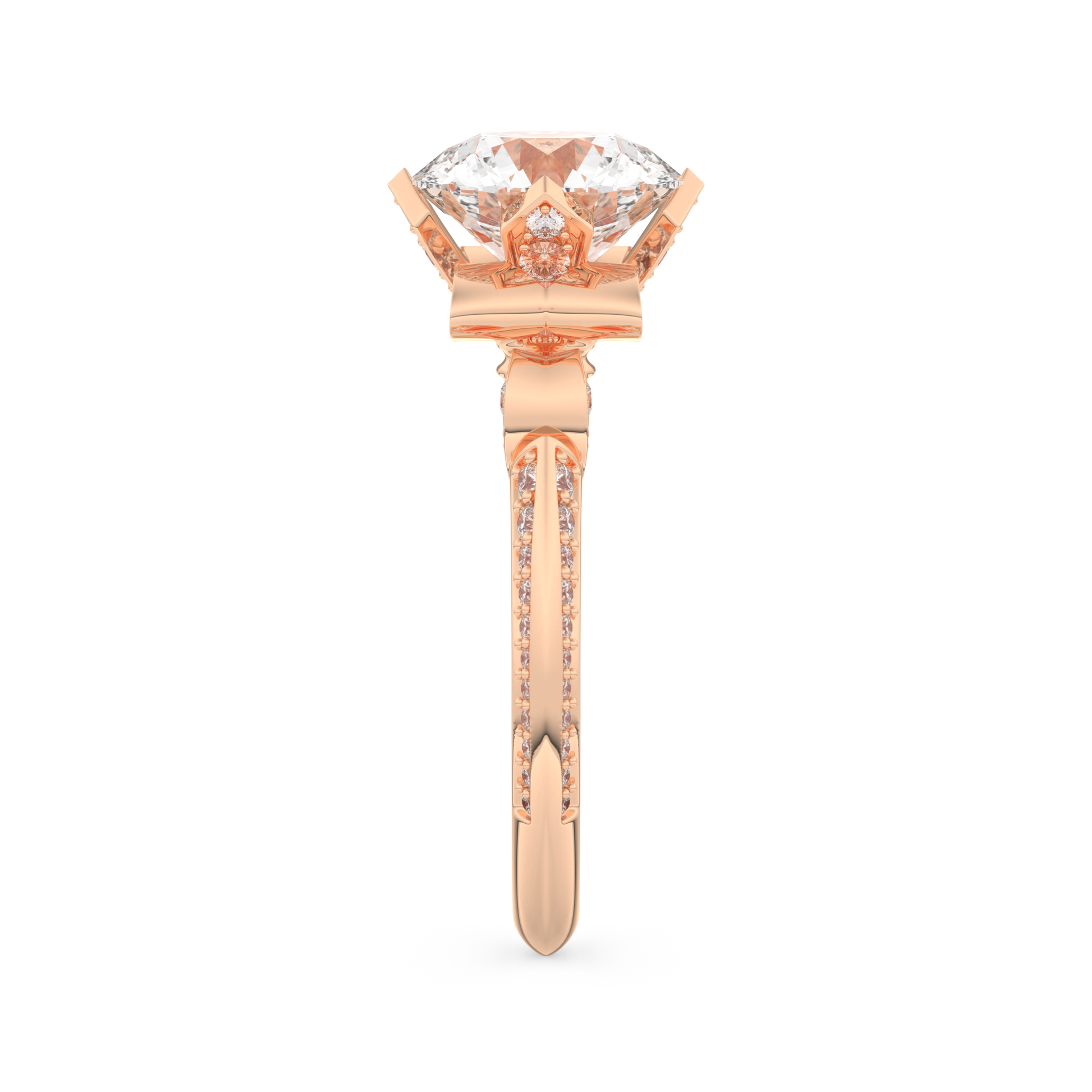 Elongated Round Cut 3.0 Carat Moissanite Ring – Hidden Halo & Pave Setting in Gold