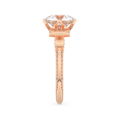 Elongated Round Cut 3.0 Carat Moissanite Ring – Hidden Halo & Pave Setting in Gold