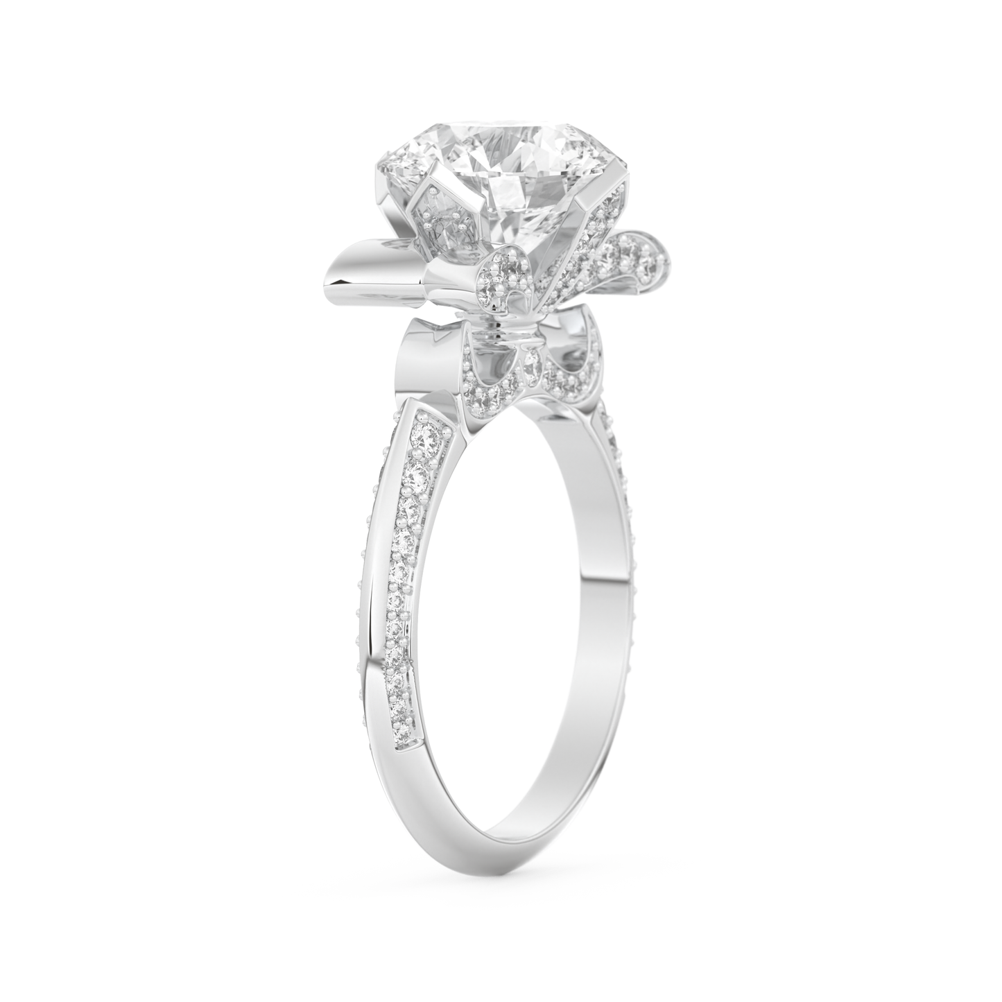 Elongated Round Cut 3.0 Carat Moissanite Ring – Hidden Halo & Pave Setting in Gold