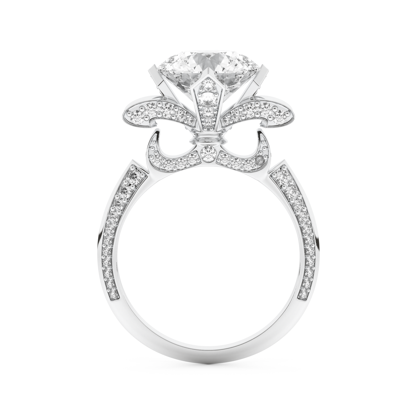 Elongated Round Cut 3.0 Carat Moissanite Ring – Hidden Halo & Pave Setting in Gold