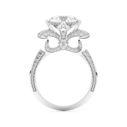 Elongated Round Cut 3.0 Carat Moissanite Ring – Hidden Halo & Pave Setting in Gold