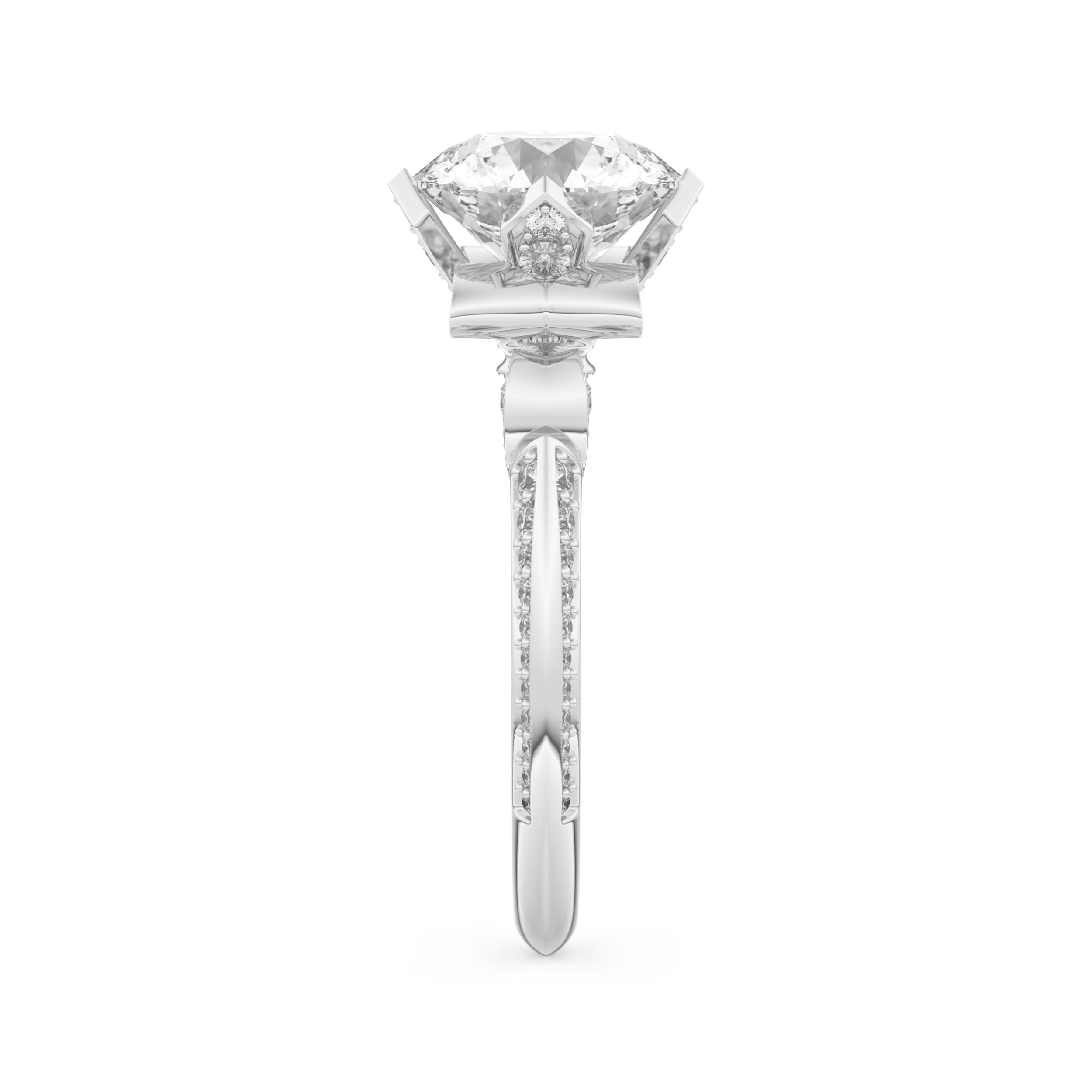 Elongated Round Cut 3.0 Carat Moissanite Ring – Hidden Halo & Pave Setting in Gold