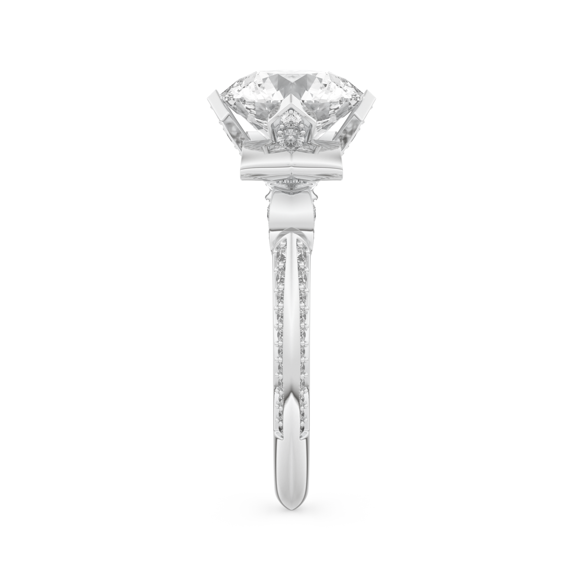 Elongated Round Cut 3.0 Carat Moissanite Ring – Hidden Halo & Pave Setting in Gold