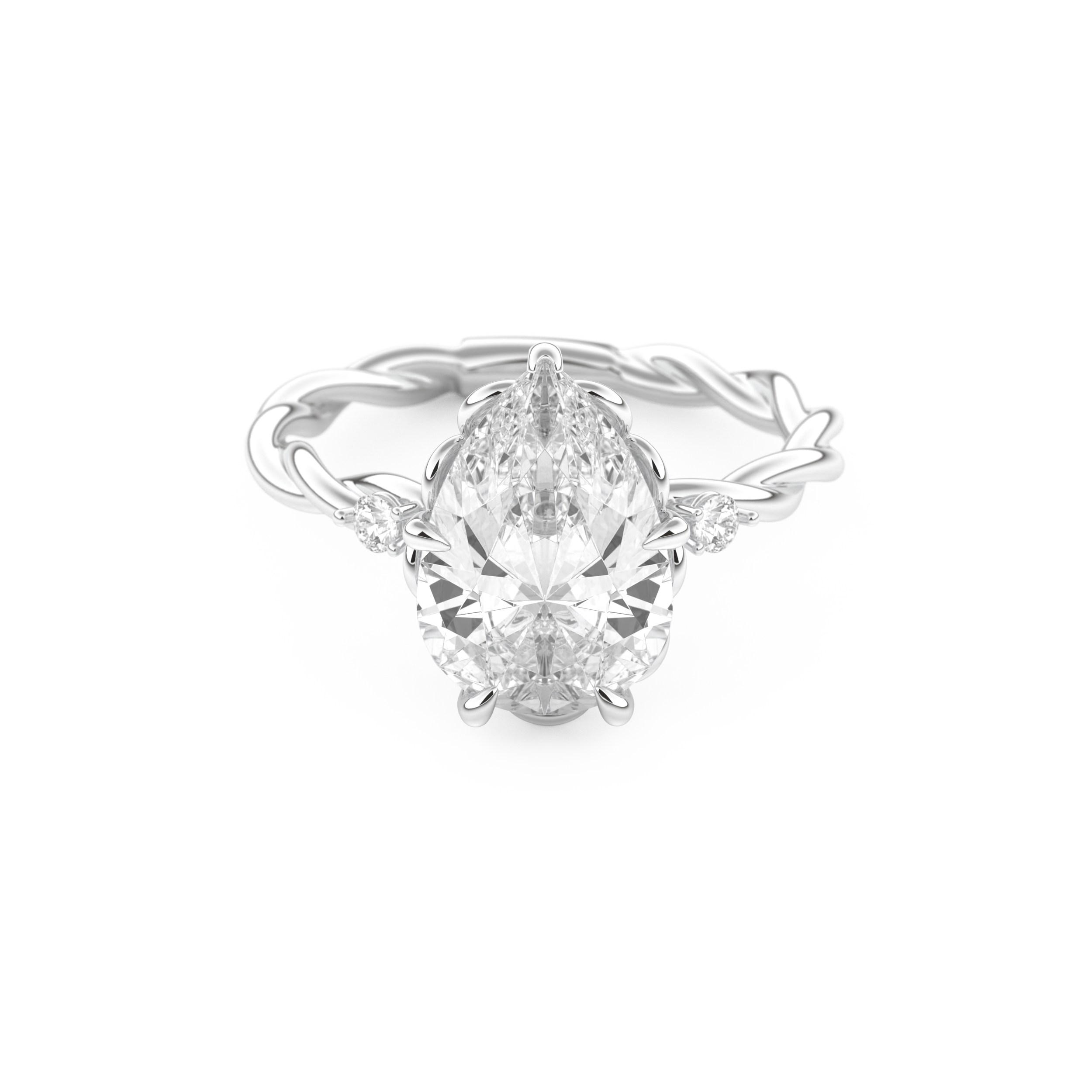 Elongated Pear Cut 2.73 Carat Moissanite Ring – Three Stones Setting in Gold
