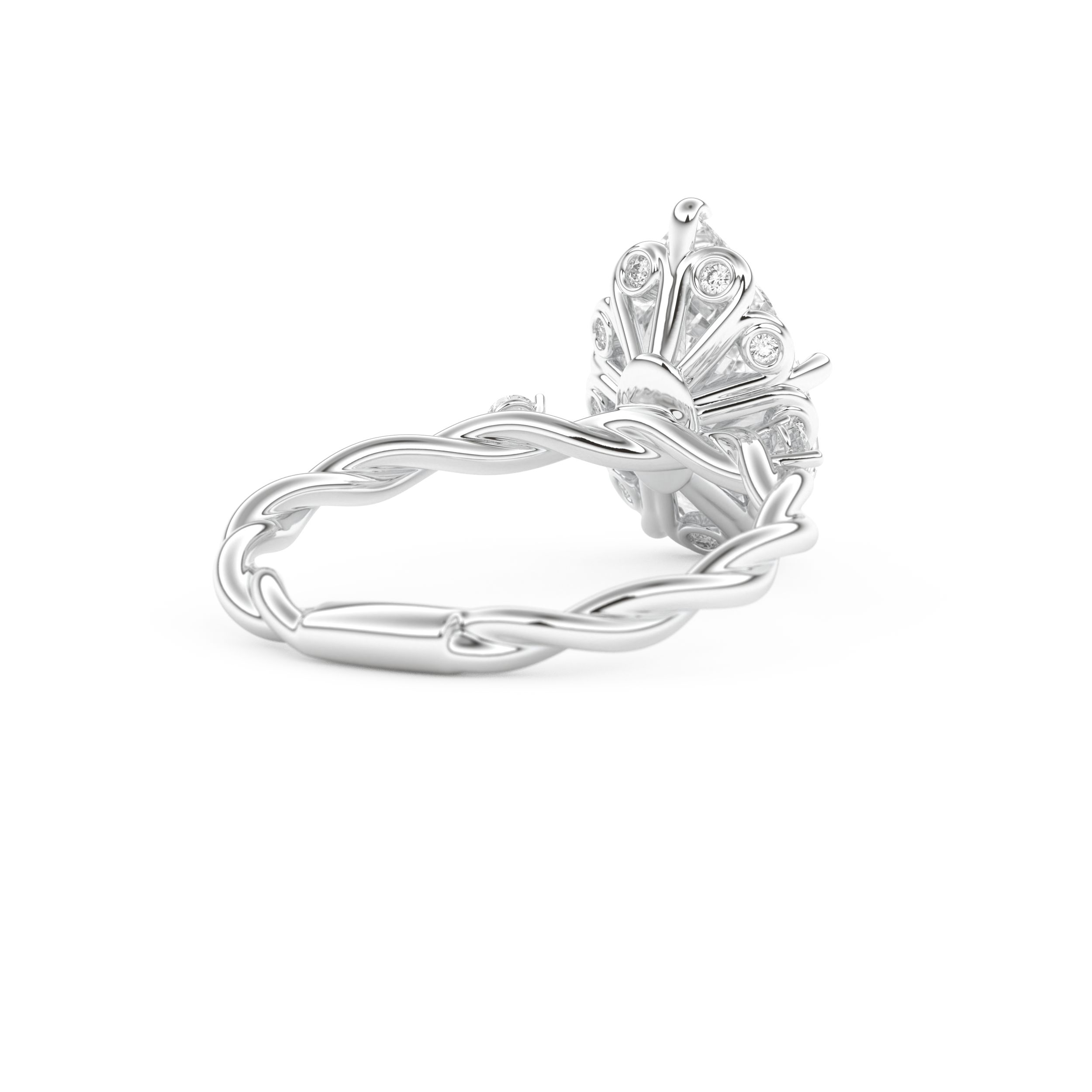 Elongated Pear Cut 2.73 Carat Moissanite Ring – Three Stones Setting in Gold