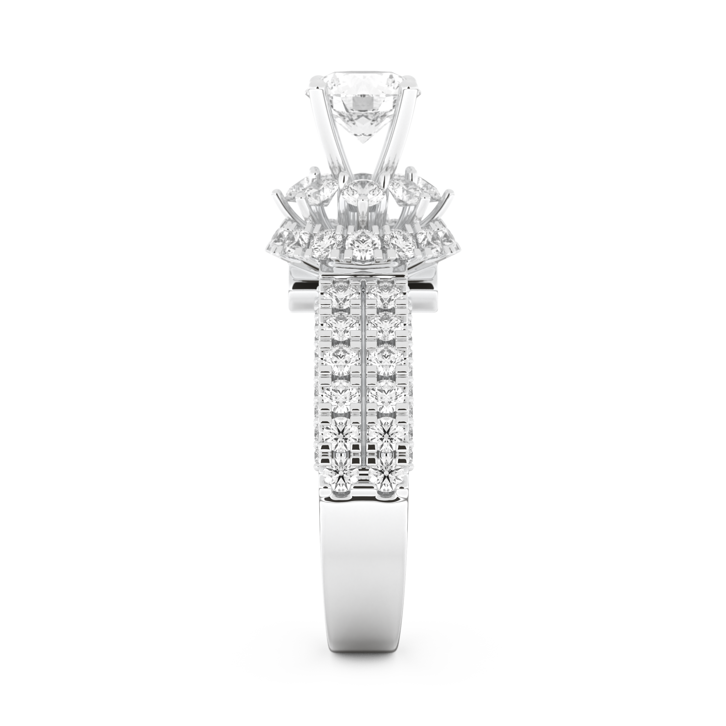 Elongated Round Cut 0.81 Carat Moissanite Ring – Halo & Pave Setting in Gold