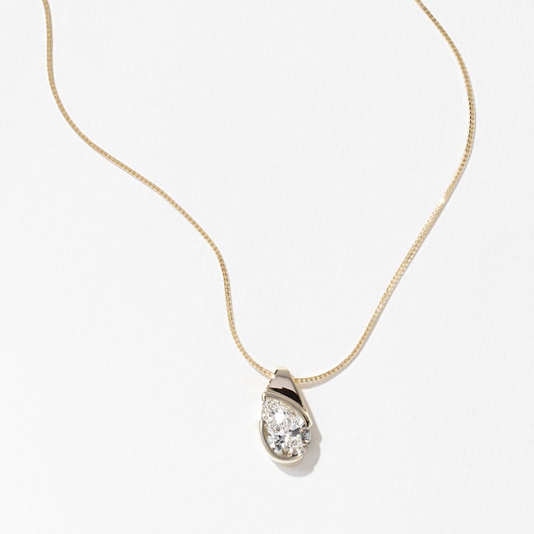 1.0 CT Pear Bezel Solitaire Lab Grown Diamond Necklace
