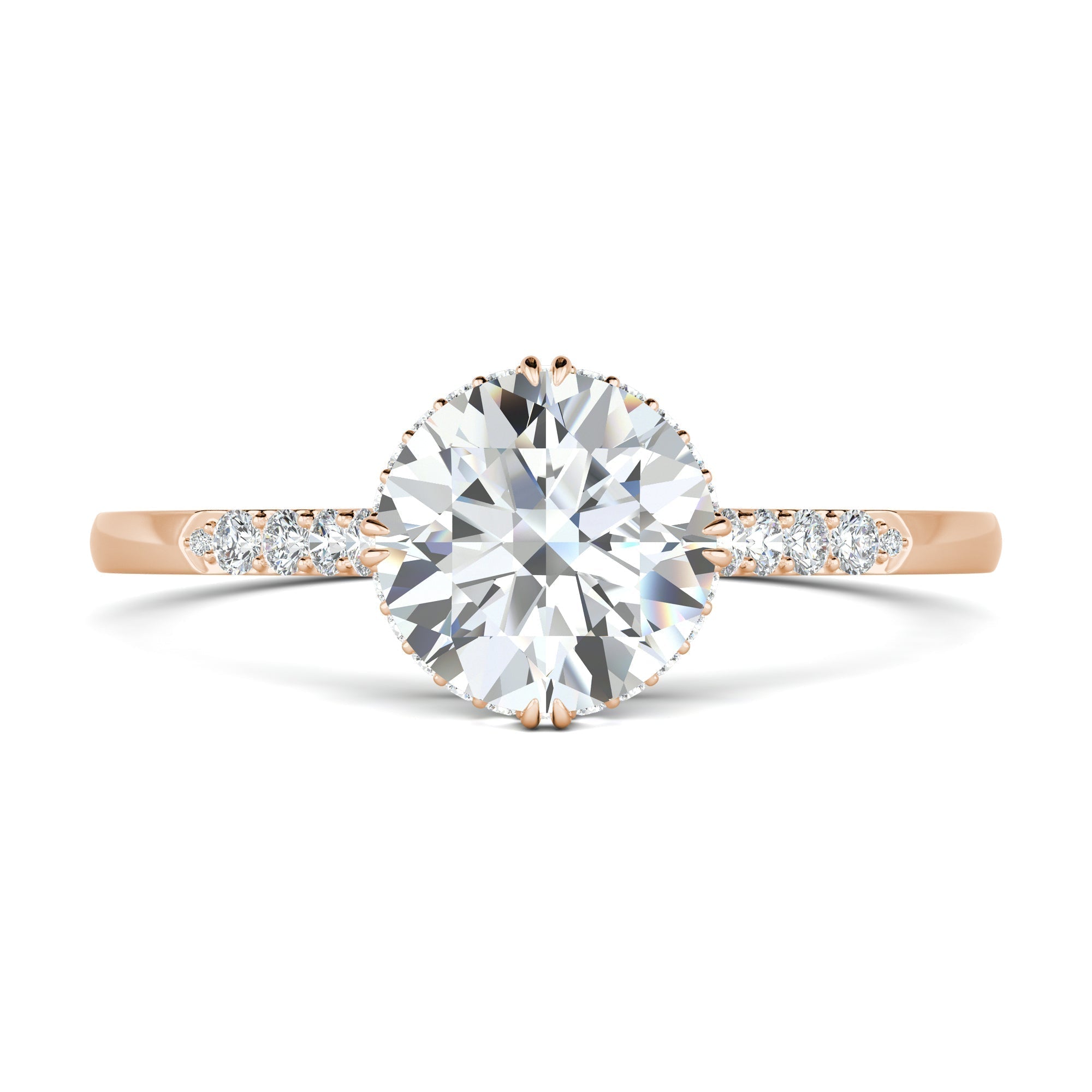 0.7 CT Round Cut Pave CVD F/VS1 Diamond Engagement Ring 14