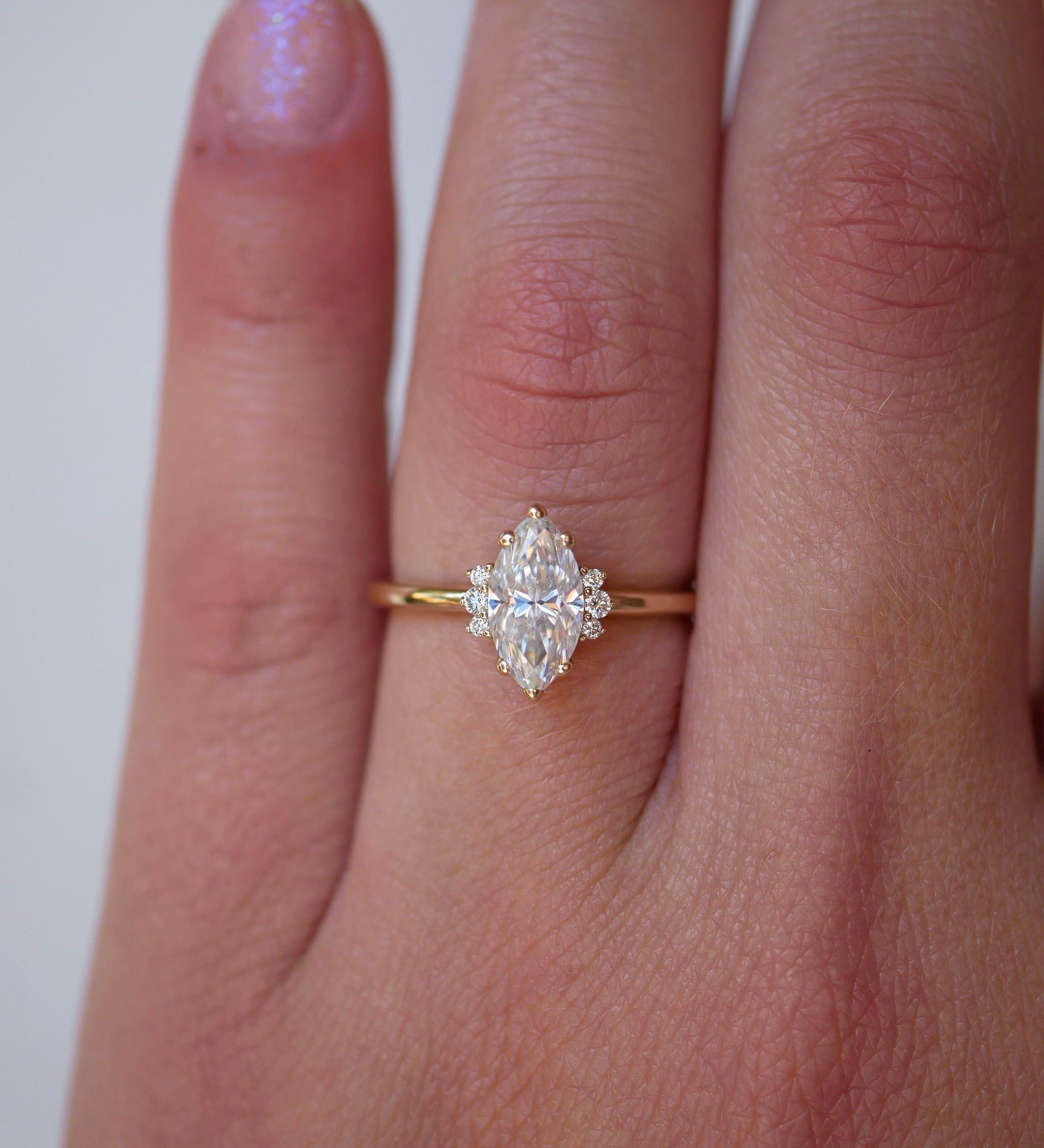3 CT Elongated Cushion Five Stone Lab Grown Diamond Engagement Ring