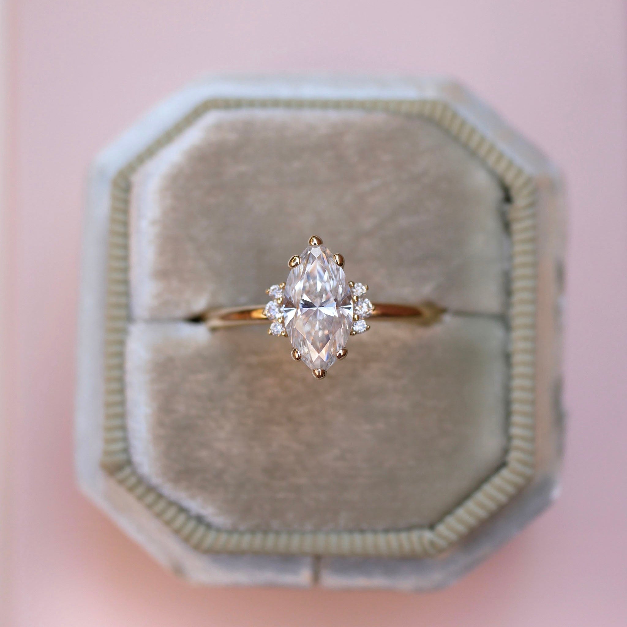 3 CT Elongated Cushion Five Stone Lab Grown Diamond Engagement Ring