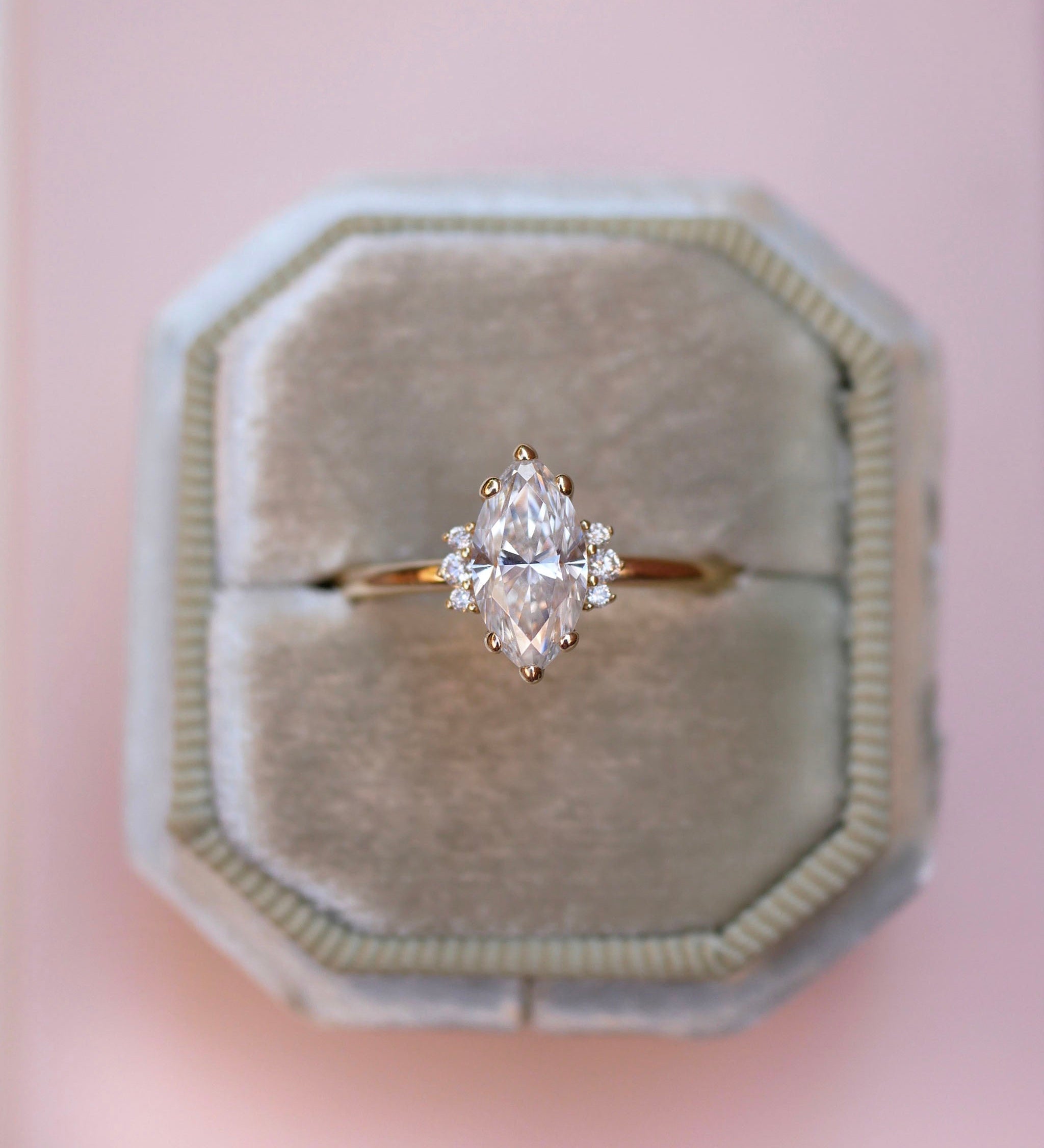 3 CT Elongated Cushion Five Stone Lab Grown Diamond Engagement Ring