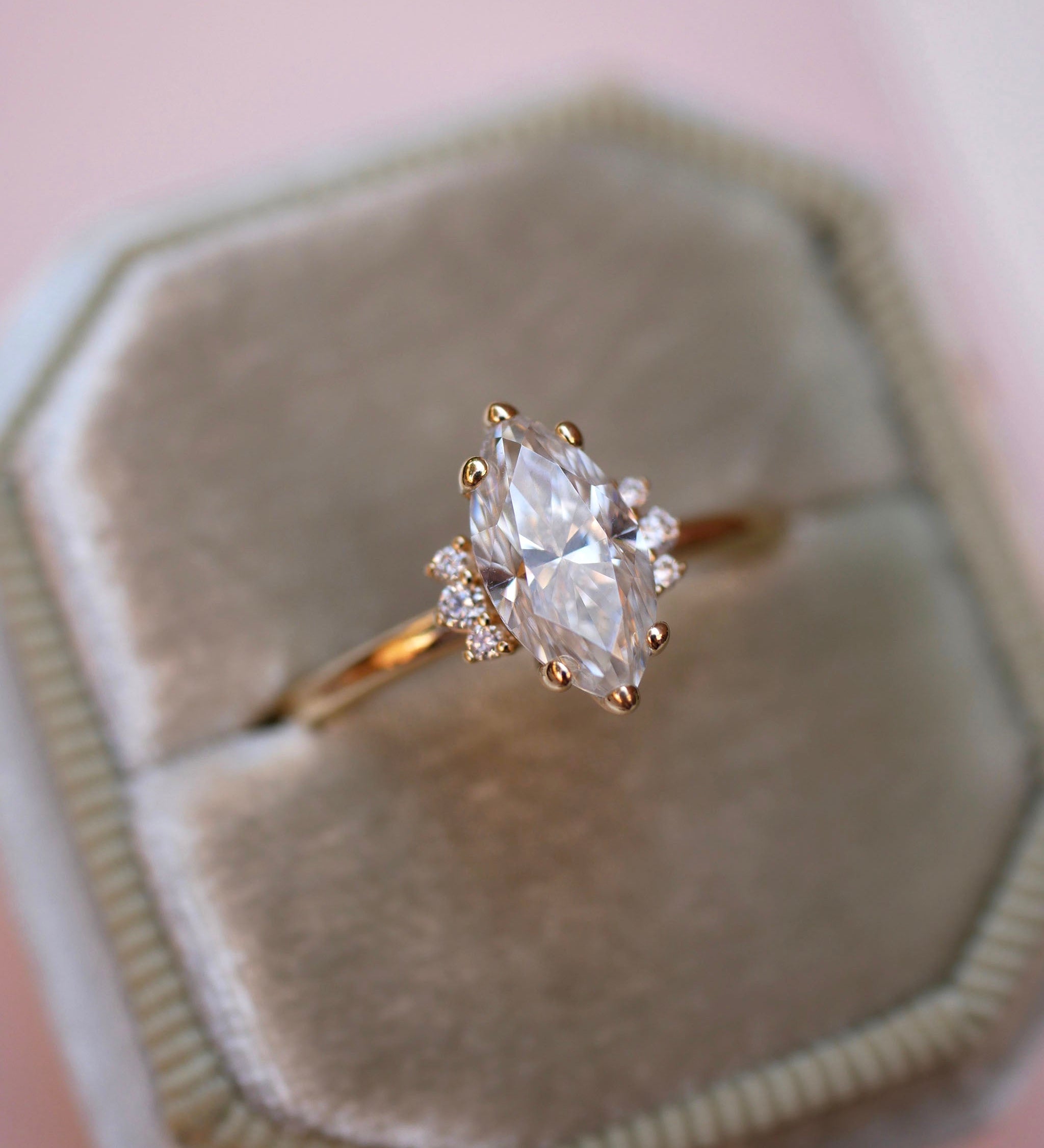3 CT Elongated Cushion Five Stone Lab Grown Diamond Engagement Ring