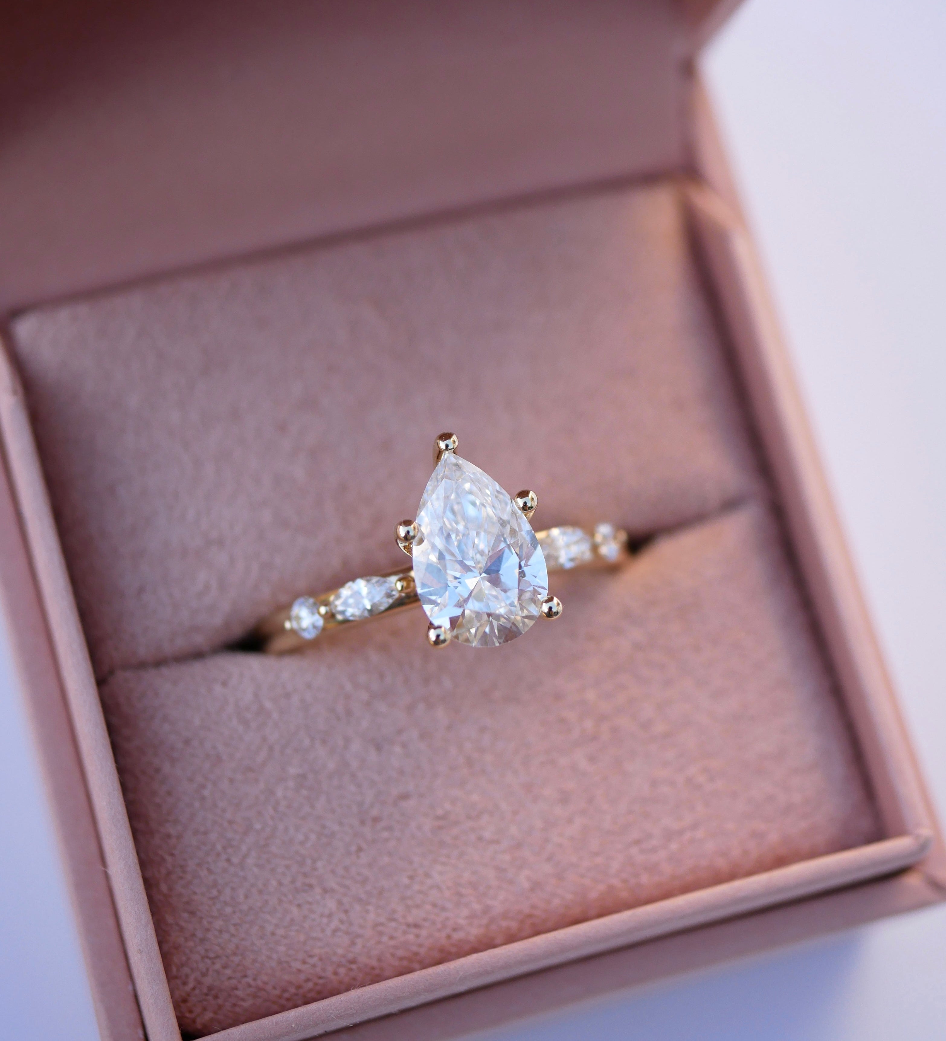 3 CT Elongated Cushion Five Stone Lab Grown Diamond Engagement Ring